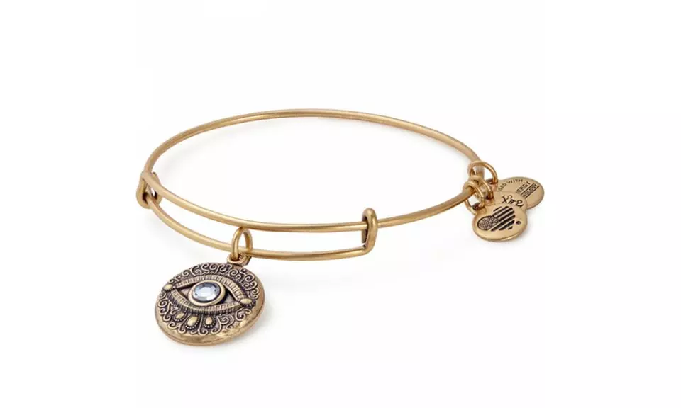Alex and Ani EVIL EYE  Russian Gold Charm Bangle w/ Tag Card & Box - Second Medium