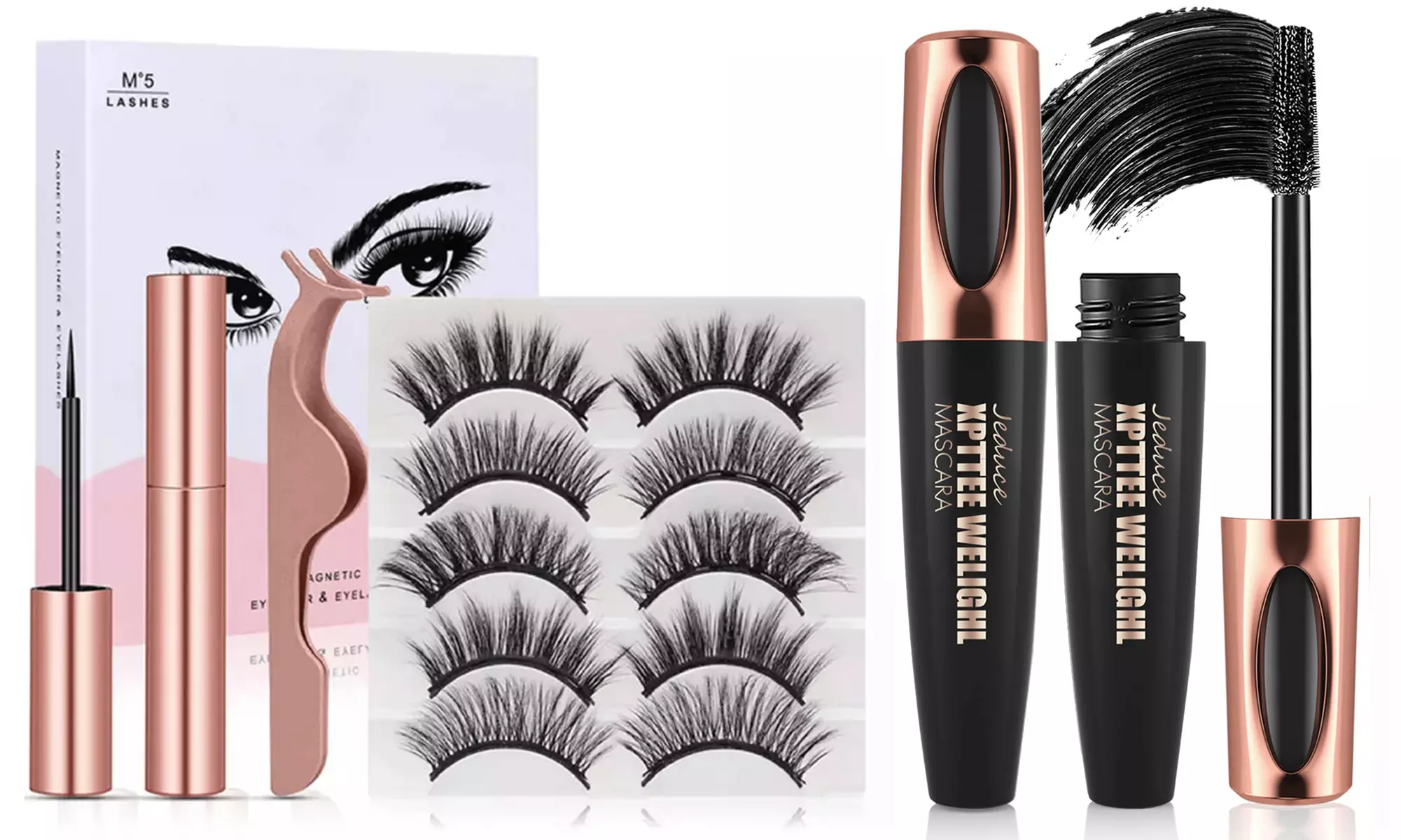 5 Pairs Magnetic Eyelashes Eyeliner and Tweezer Kit & 4D Silk Fiber Lash Mascara - Primary Image