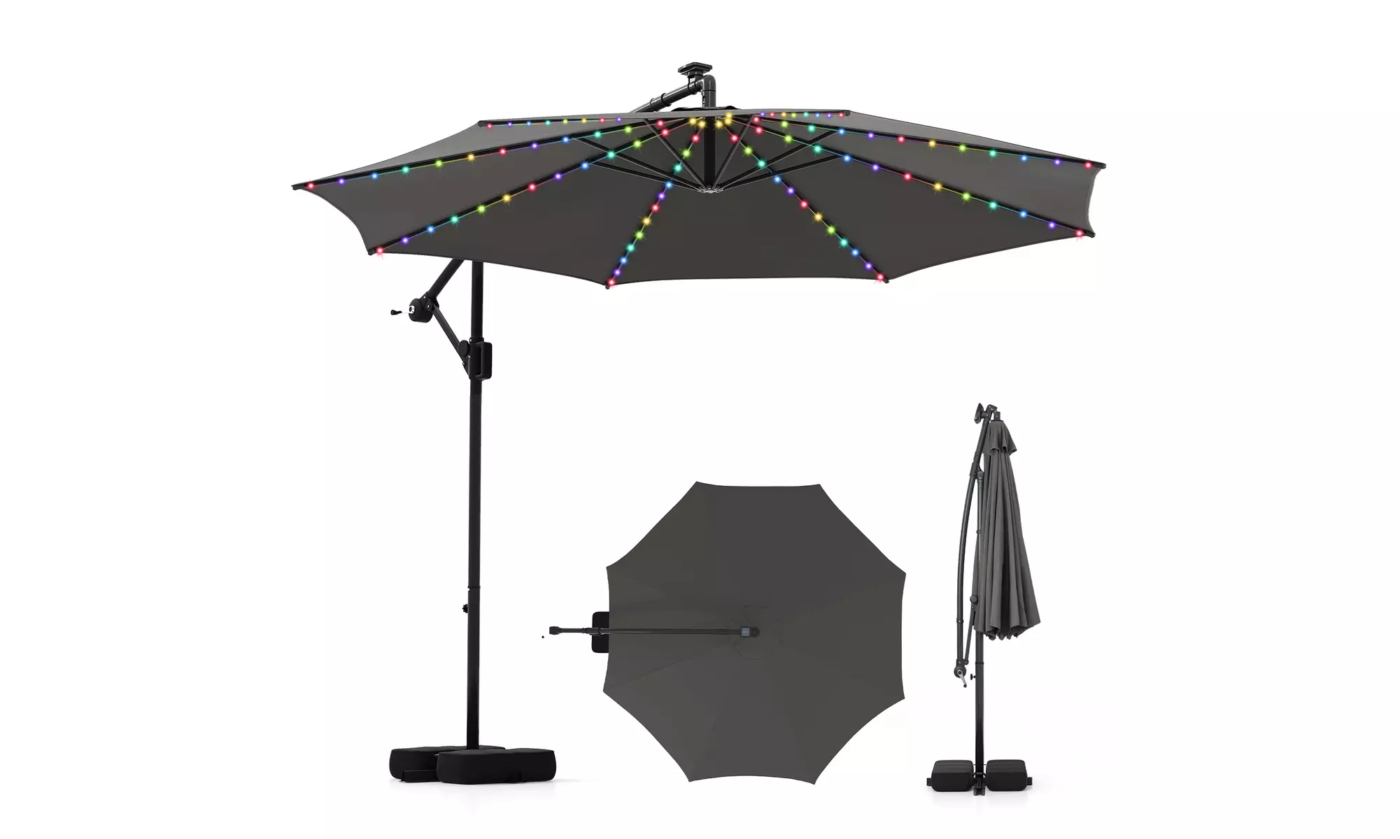 Costway 10 FT Solar Offset Hanging Umbrella with Base
