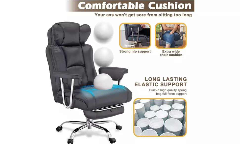 Executive Reclining Office Chair with Extendable Footrest – High Back Padded Desk Chair for Home Office