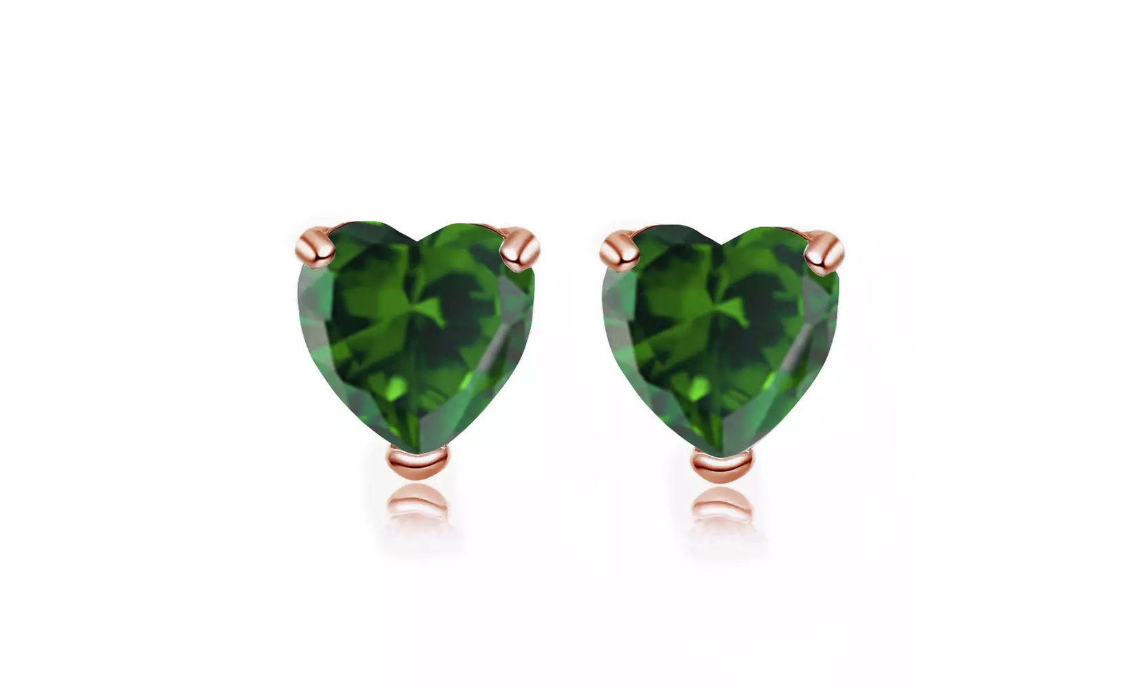 24k Rose Gold Plated Heart Created Emerald Stud Earrings by Paris Jewelry - Primary Image