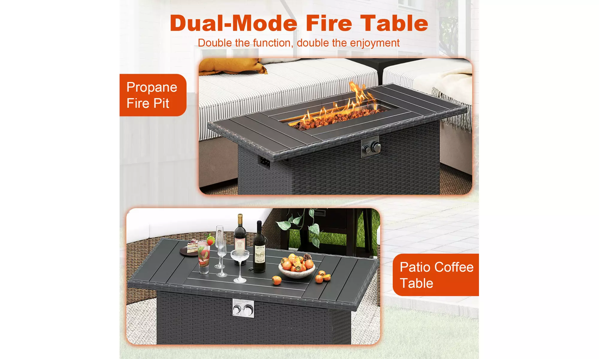 Costway Propane Fire Pit Table with Metal Slatted Tabletop & Steel Burner