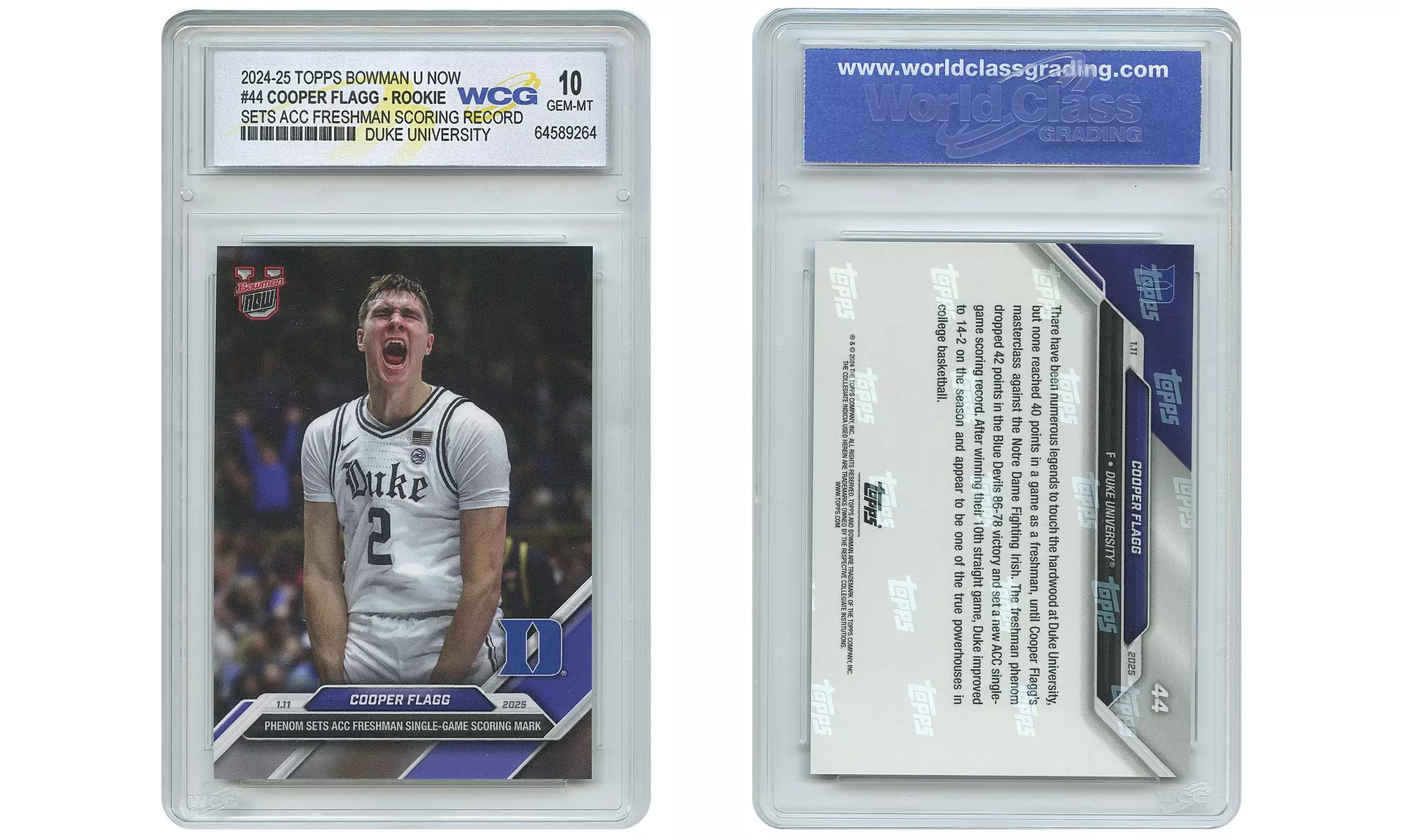 2024 Topps Bowman COOPER FLAGG Rookie Card #44 Duke ACC Freshman Record - GM10 - Primary Image