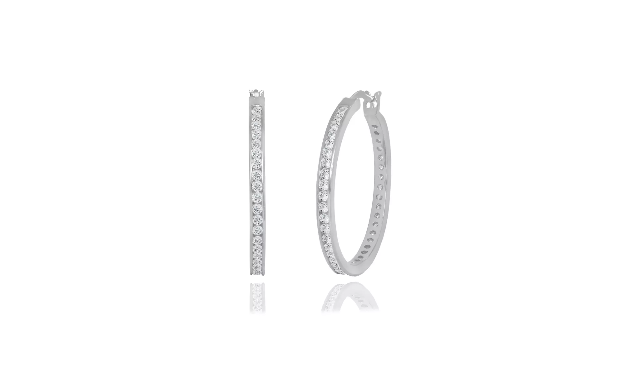 Cubic Zirconia Channel Set Hoop Earrings in Sterling Silver 