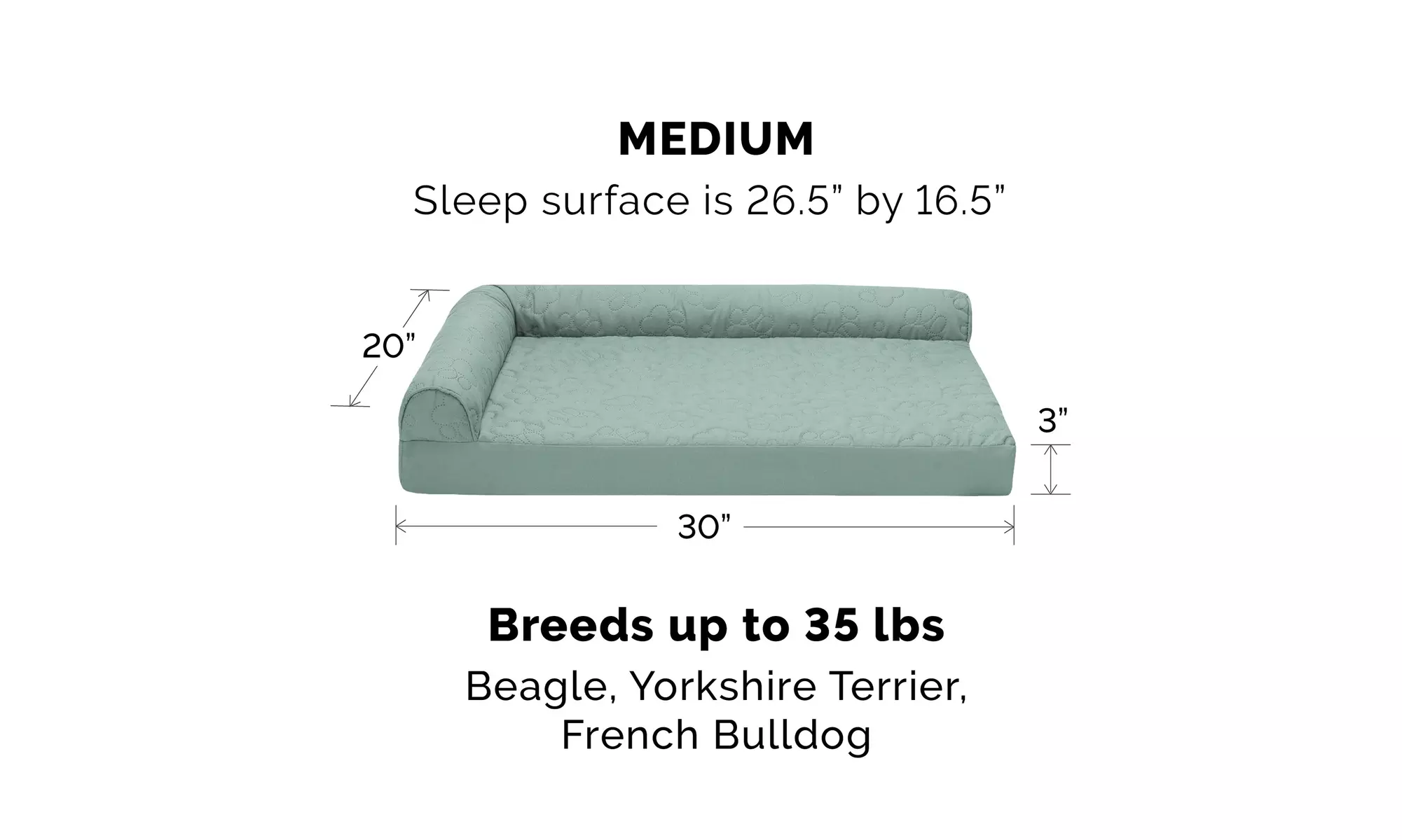 FurHaven Paw Quilted Chaise Full Support Sofa Pet Bed w/ Removable Cover