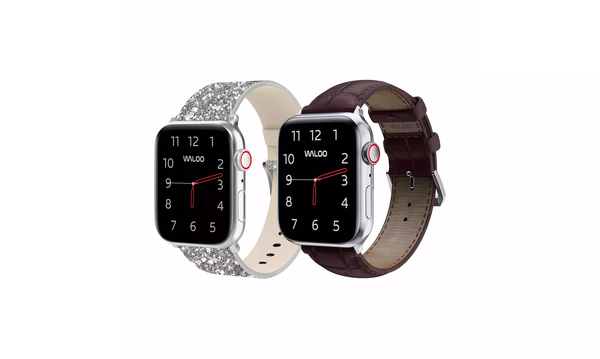 Waloo 2-Pack Leather Bling and Crocodile Embossed Apple Watch Bands