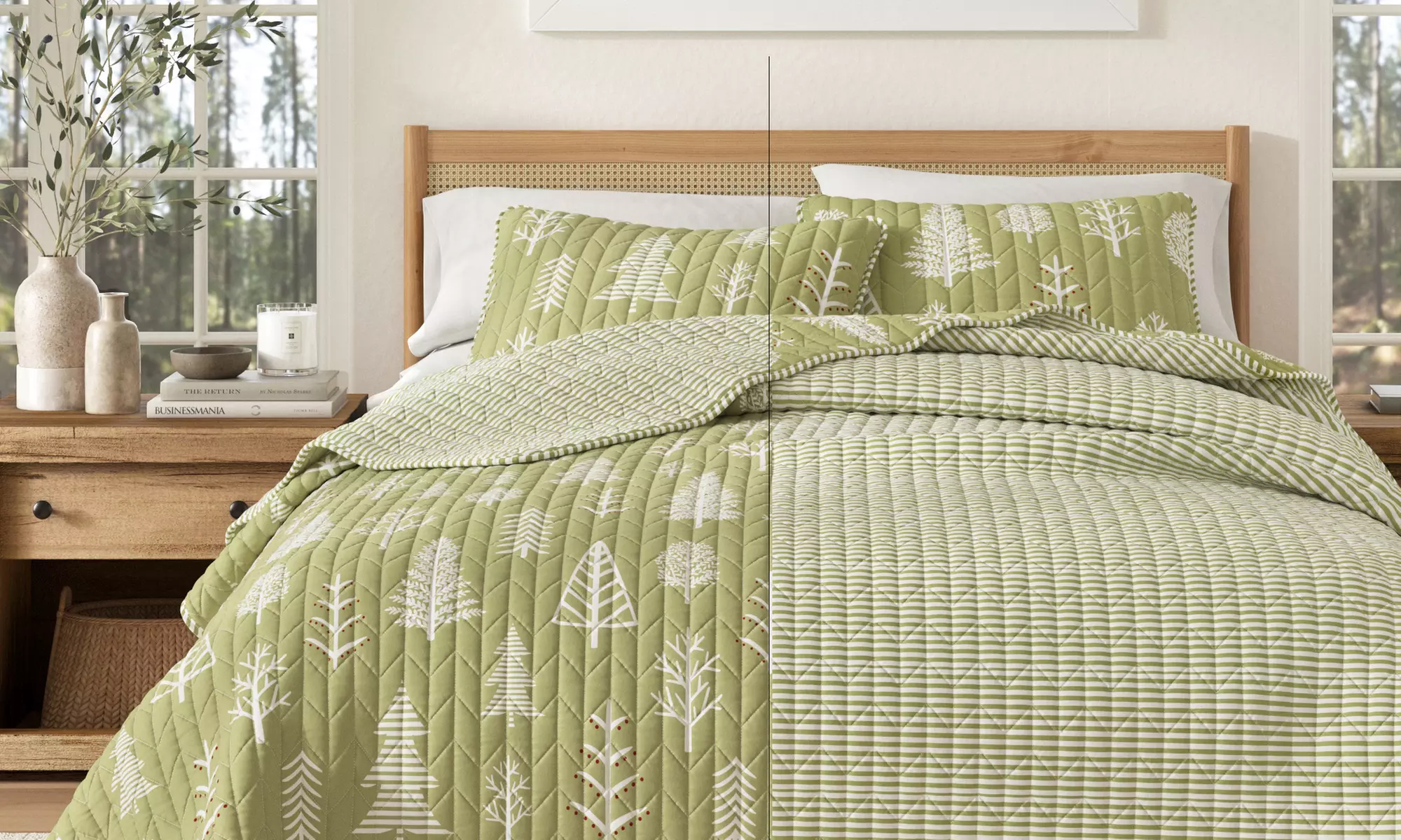 Reversible Winter Printed Quilt Set with Shams (2 or 3-Piece)