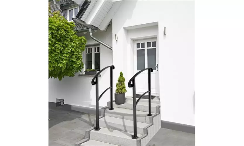 Outdoor 1-3 Steps Adjustable Wrought Iron Handrails Matte Black - Primary Image