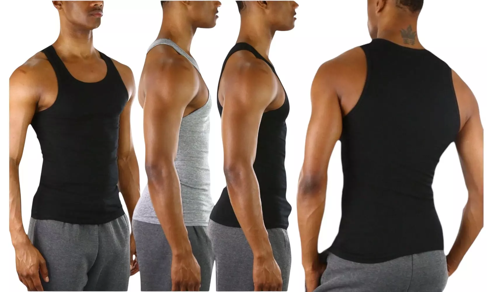 ToBeInStyle Men's Multi-Pack Of Slim Fit Shallow Scoop Neck Sleeveless A-Shirts
