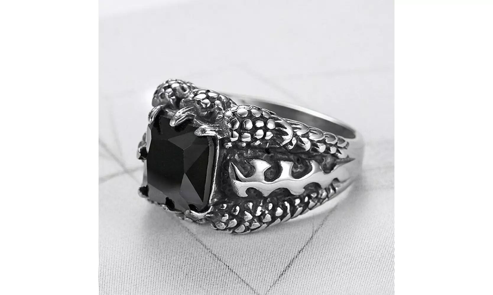 US 2 Pack Mens Stainless Steel Biker Black Onyx Dragon Claw Ring For Men