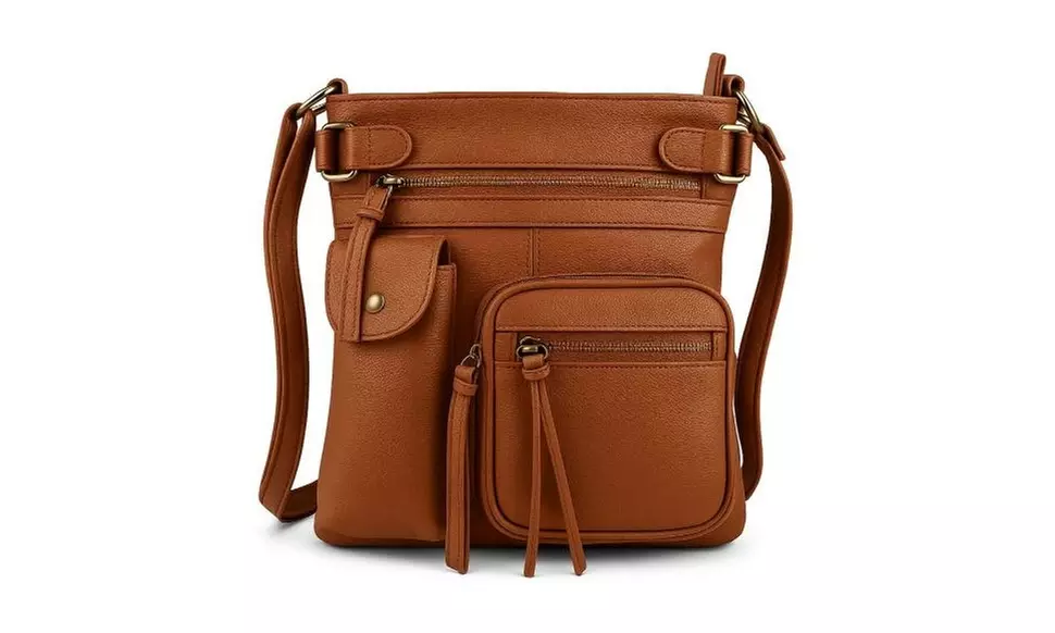 Super Soft Genuine Leather Crossbody Bag with Top Belt Accent