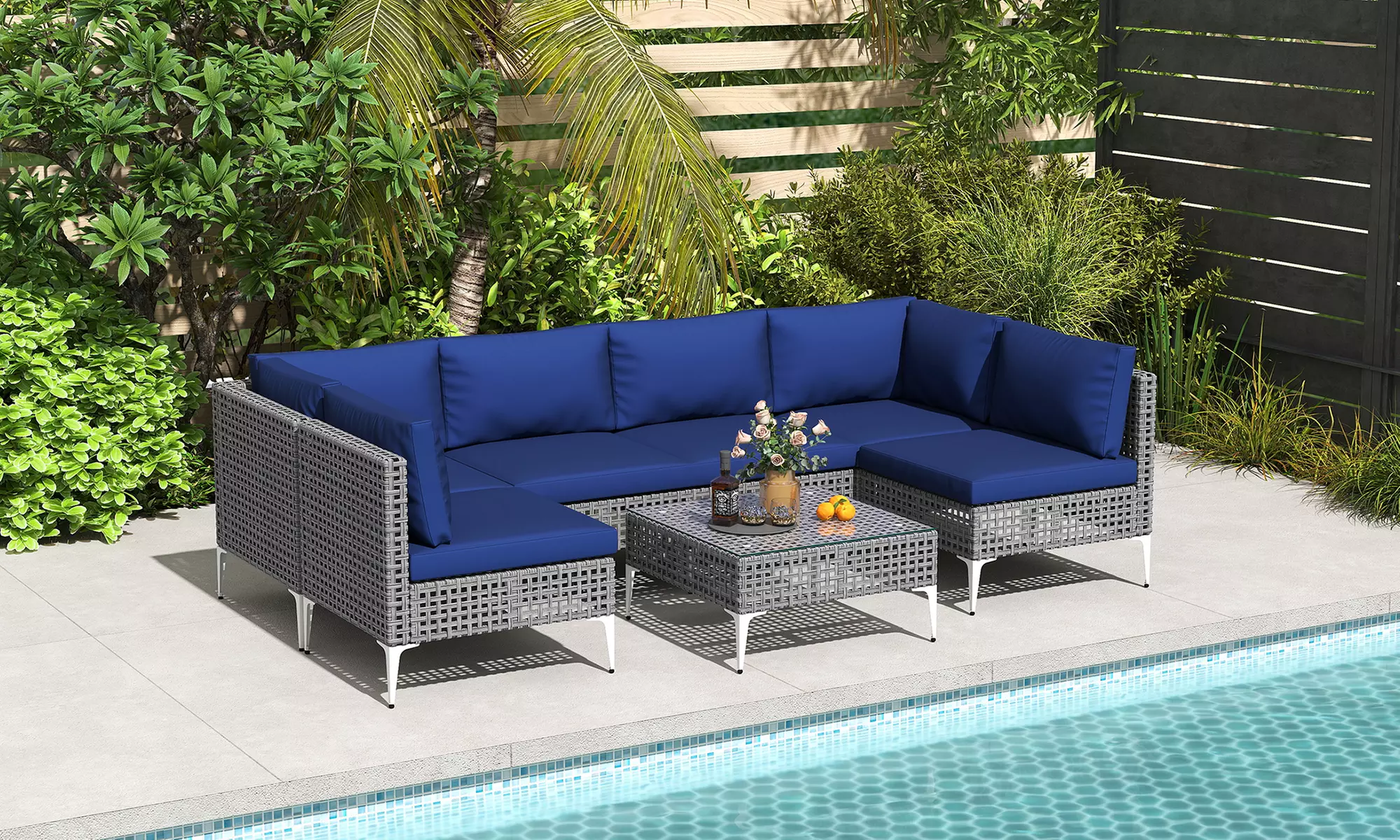 Costway Outdoor Furniture Set with Seat & Back Cushions Coffee Table