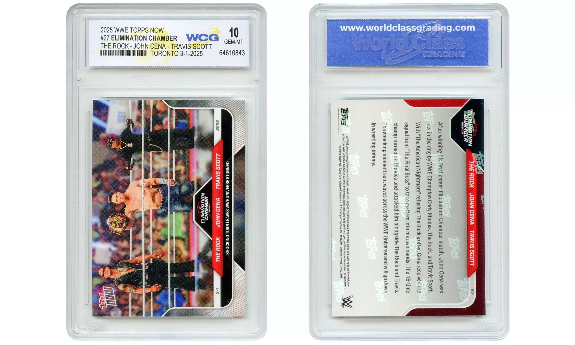 2025 Topps WWE Chamber The Rock / John Cena / Travis Scott Card #27 GEM MINT 10