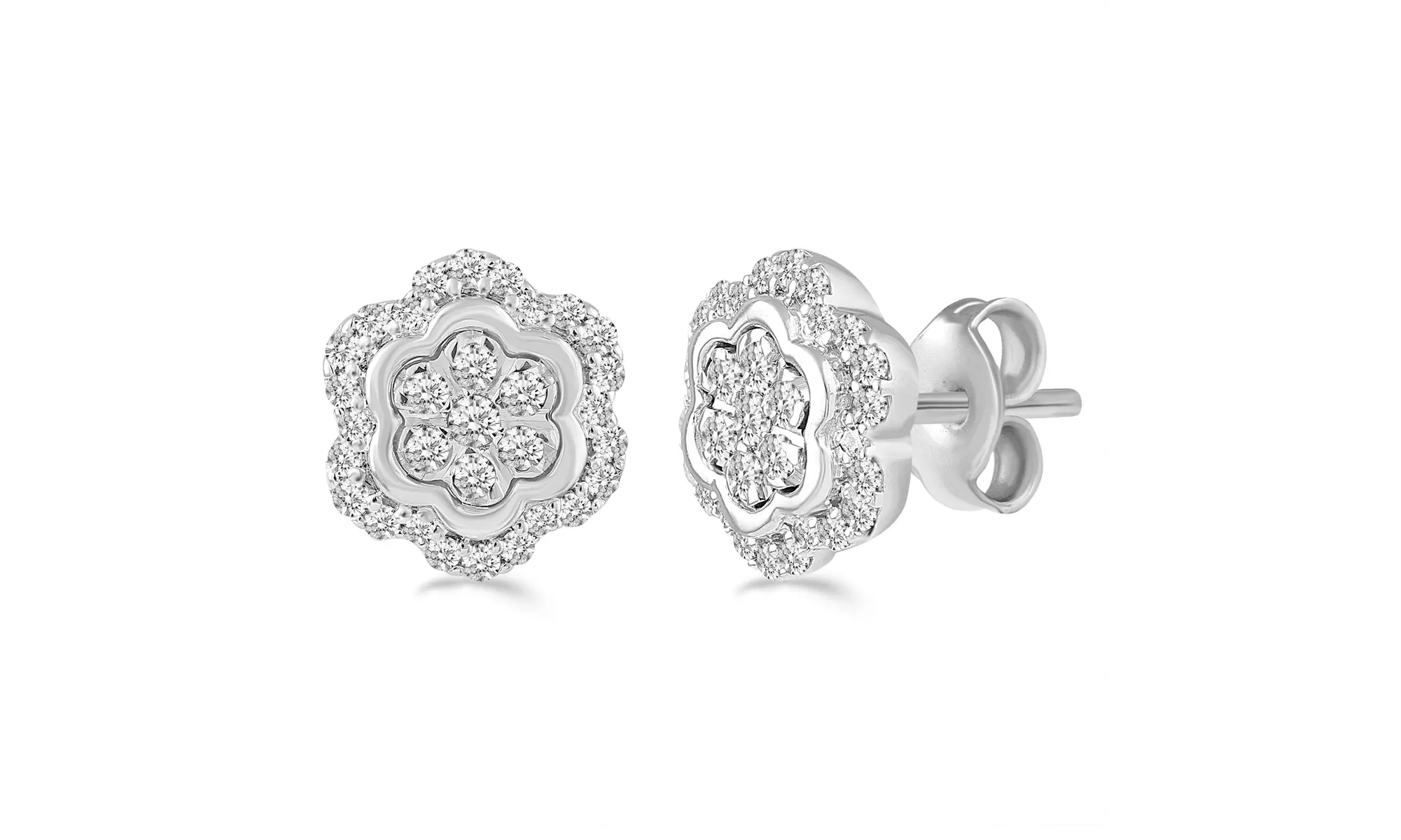 1/2CTTW Diamond Floral Cluster Stud Earring in Sterling Silver by Fifth and Fine - Second Medium