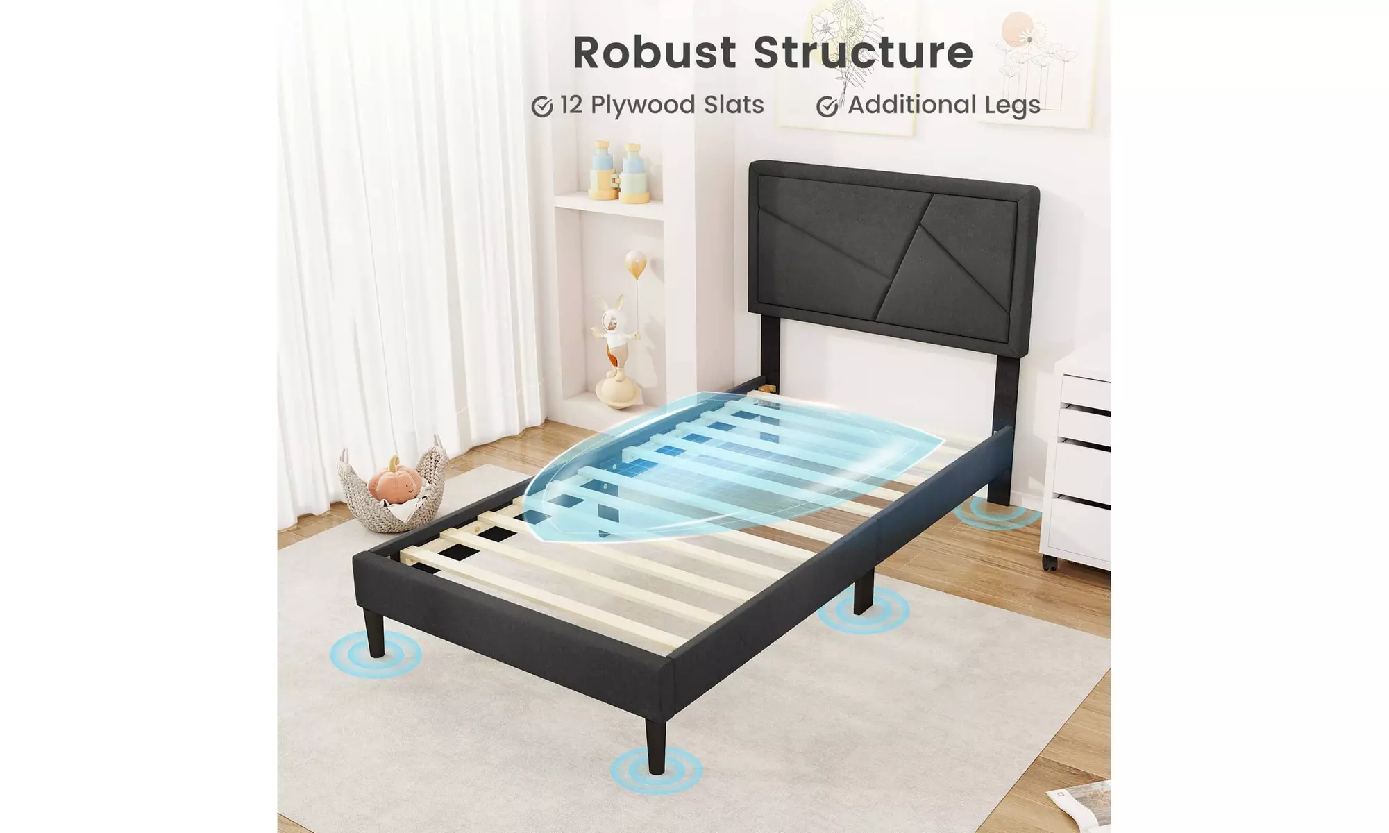 Costway Bed Frame with High Headboard and Wooden Slats