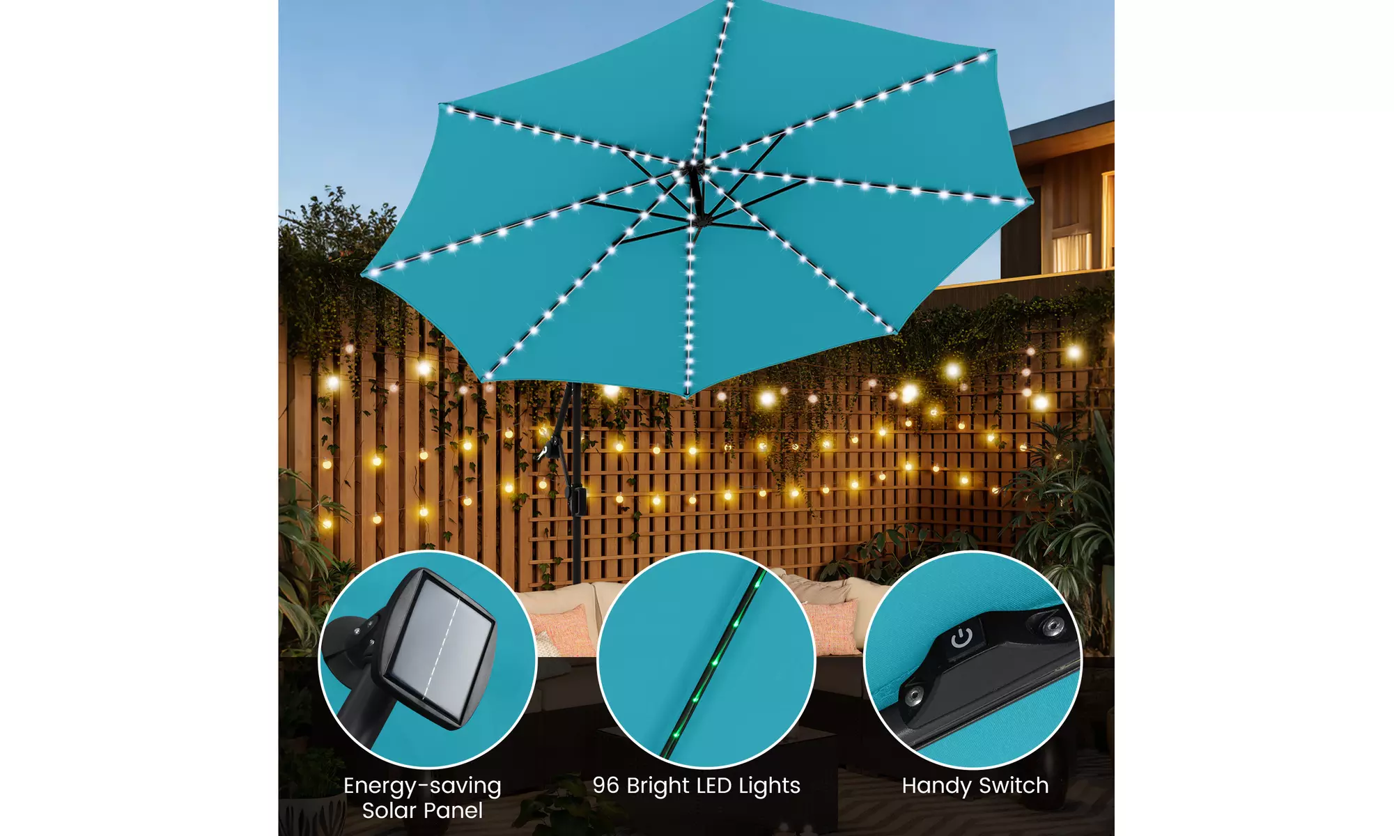 Costway 10 FT Solar Offset Hanging Umbrella with Base