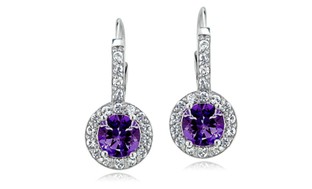 1.6 cttw African Amethyst & White Topaz Round Leverback Earring