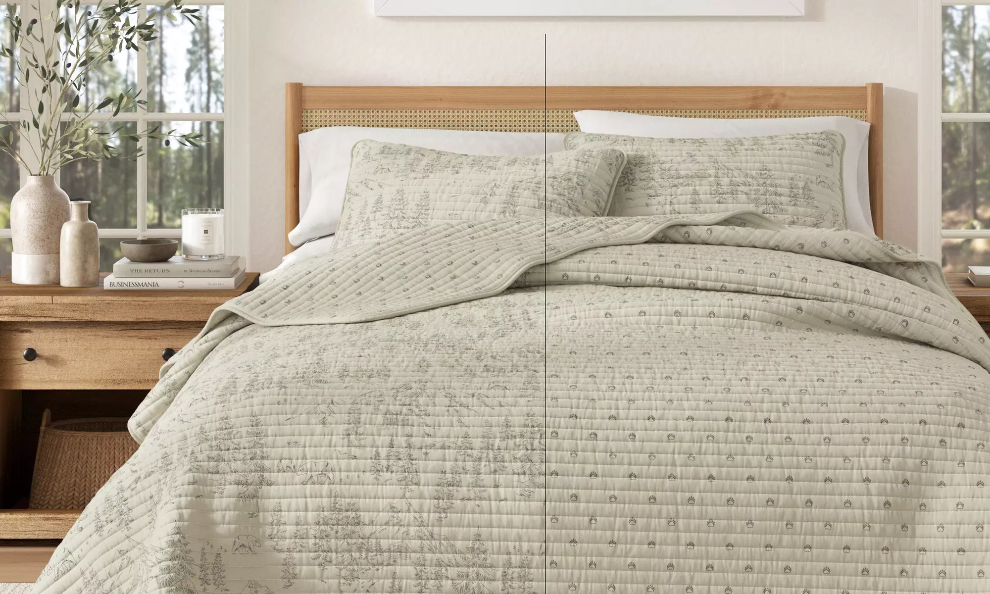 Reversible Winter Printed Quilt Set with Shams (2 or 3-Piece)