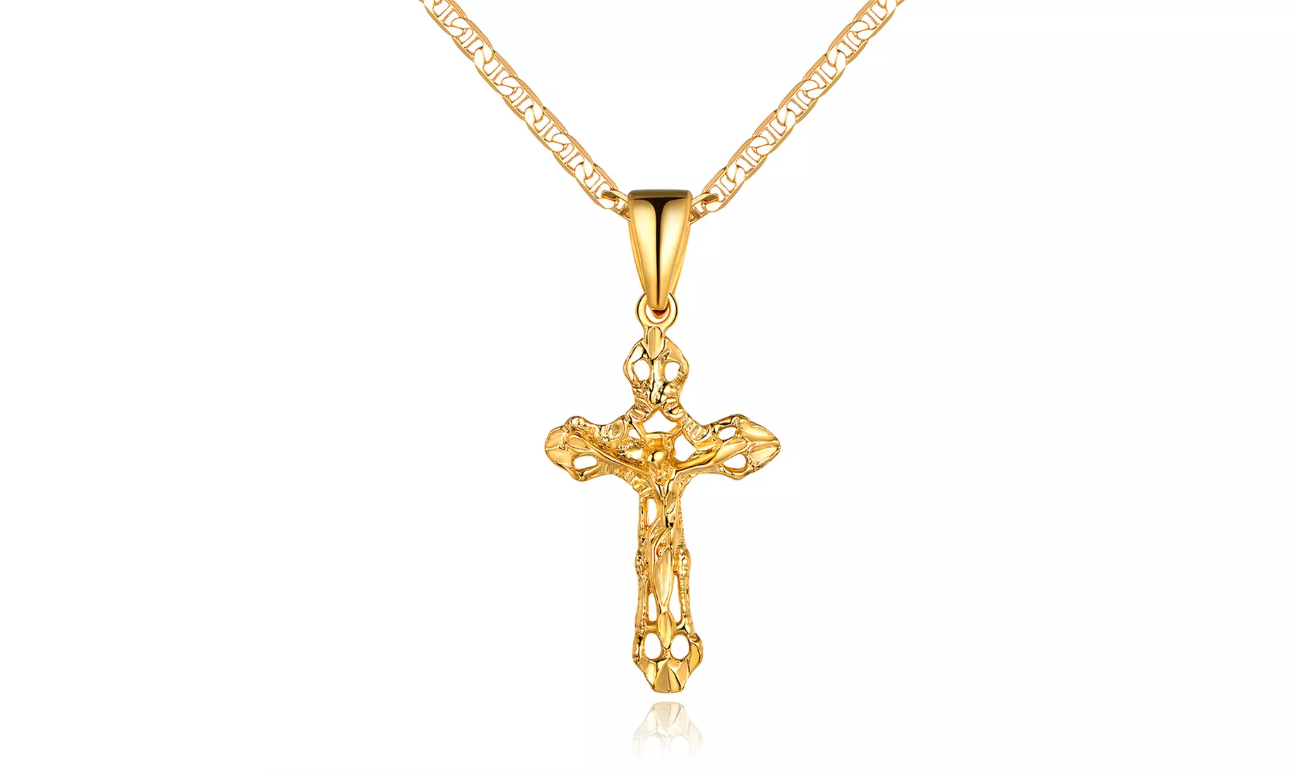 18k Gold Plated Crucifix Pendant With Mariner Necklace