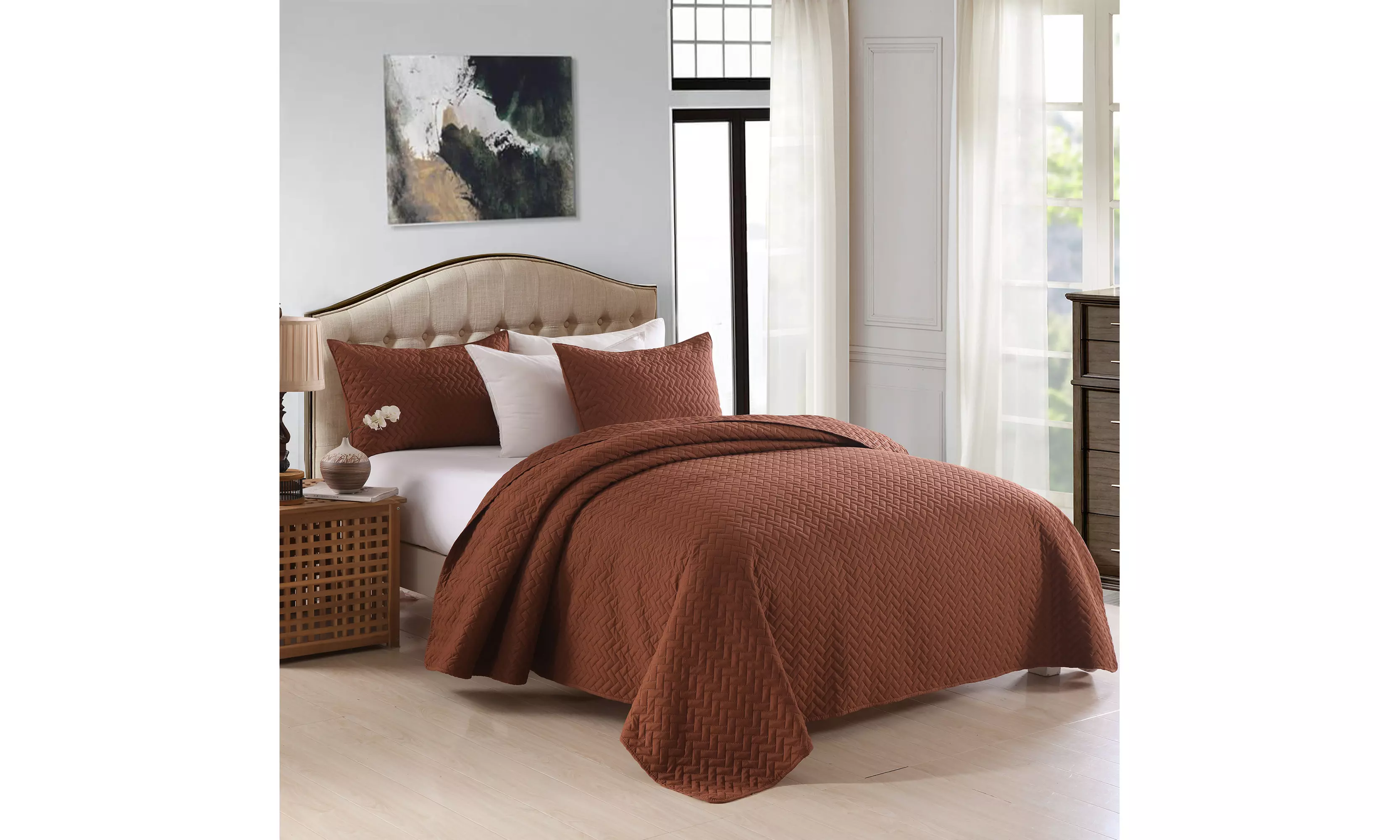 Three-Piece Embossed Quilt Set -Multi Colors Size