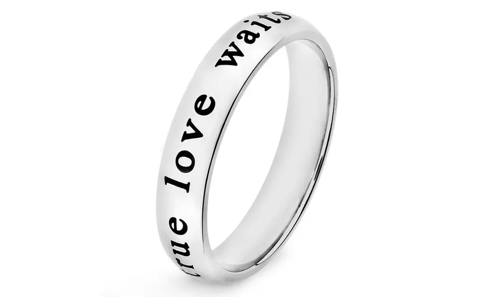 Stainless Steel Laser Engraved 'True Love Waits' Ring - Primary Image