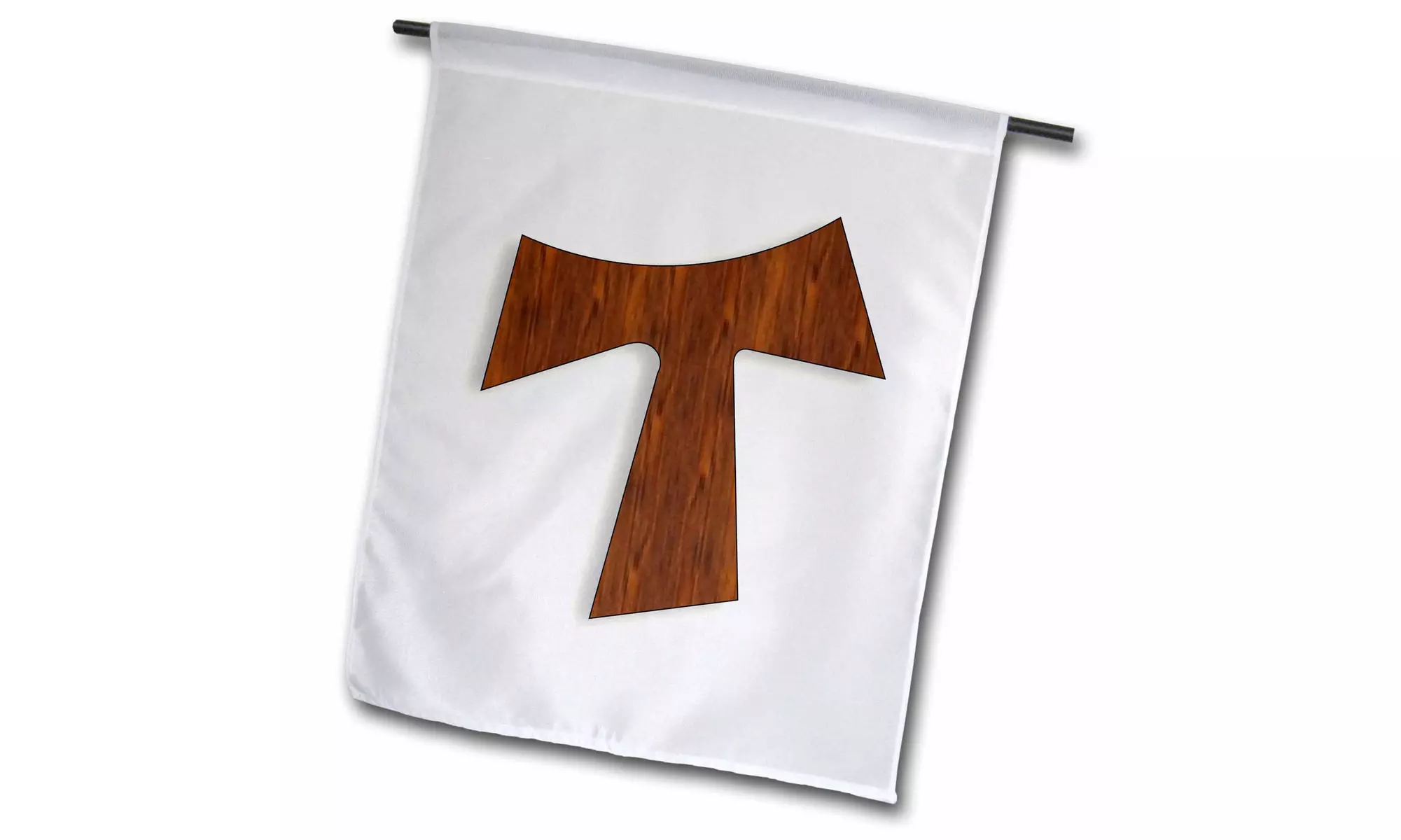  Garden Flag Rosewood Tau Cross on a light cream background  - 12 by 18-inches  - Primary Image