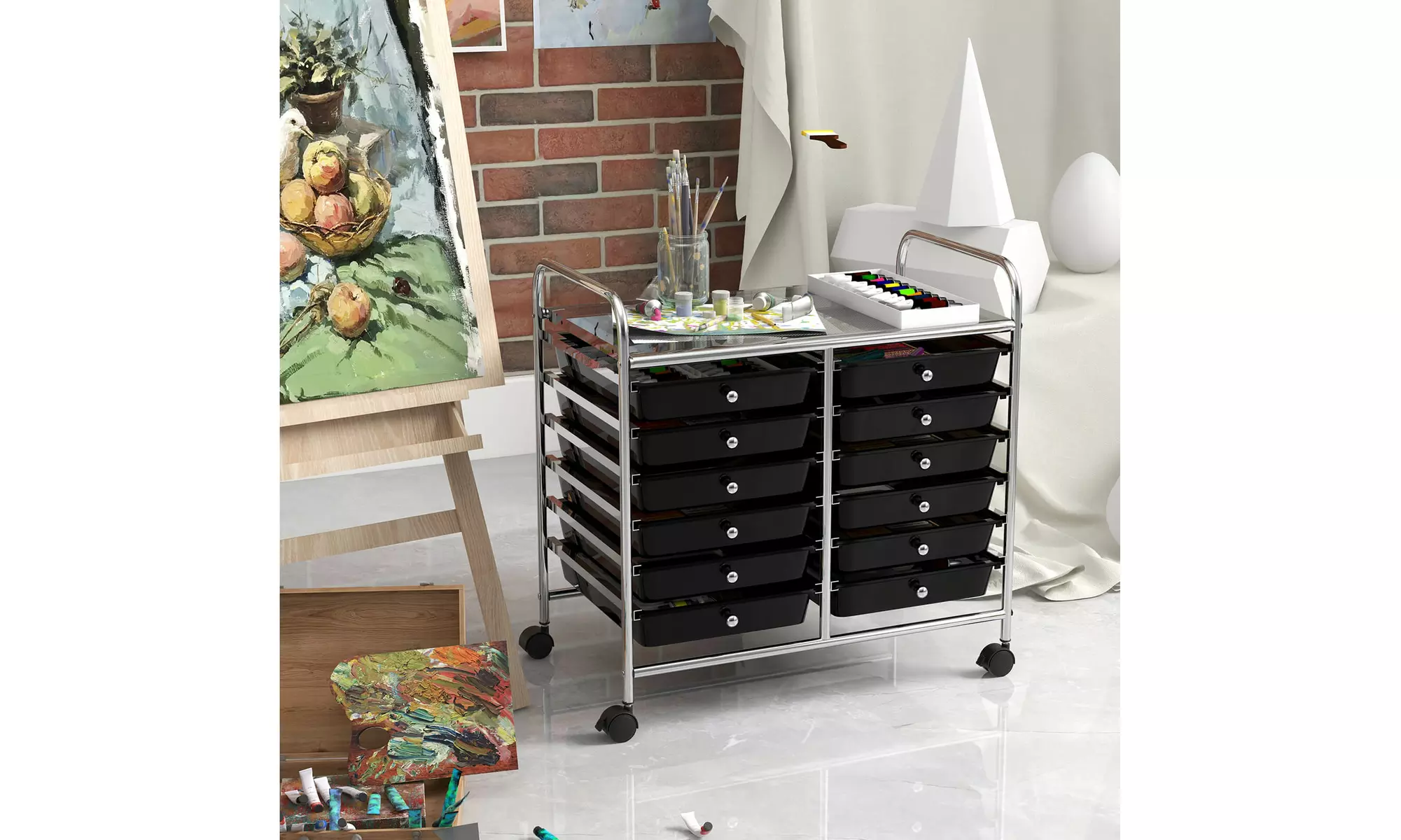 Costway 12 Drawers Rolling Cart Storage Scrapbook Paper Studio Organizer Bins