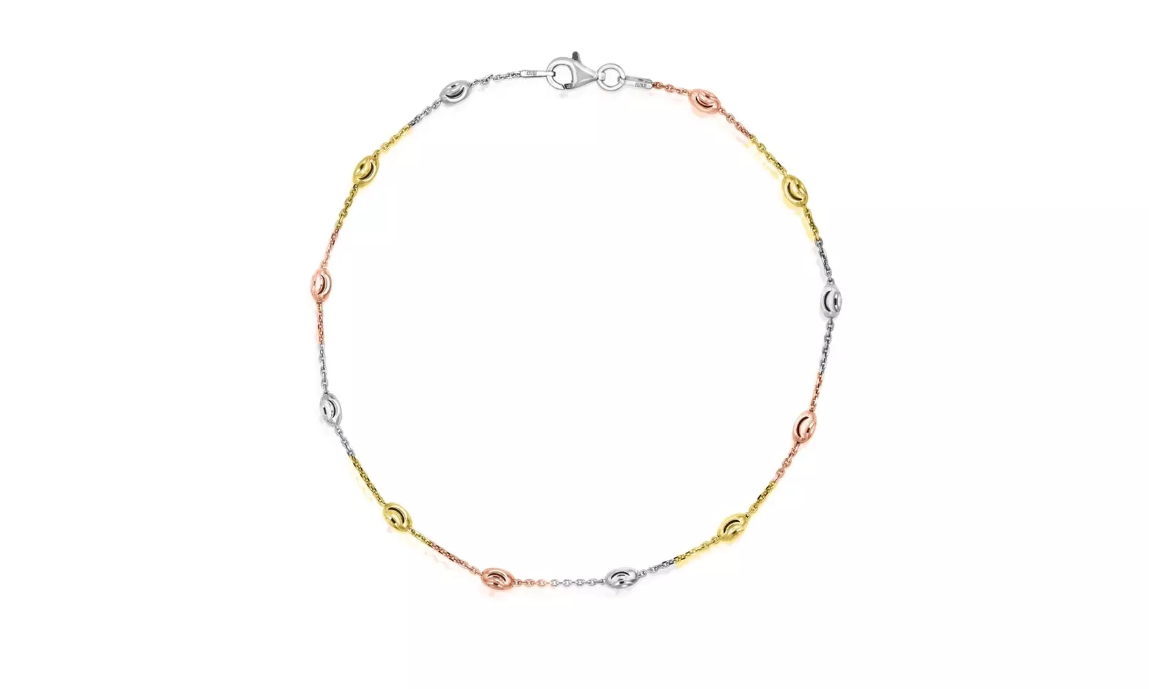 Italian 925 Sterling Silver Tri Color Anklet 9 or 10 Inch  