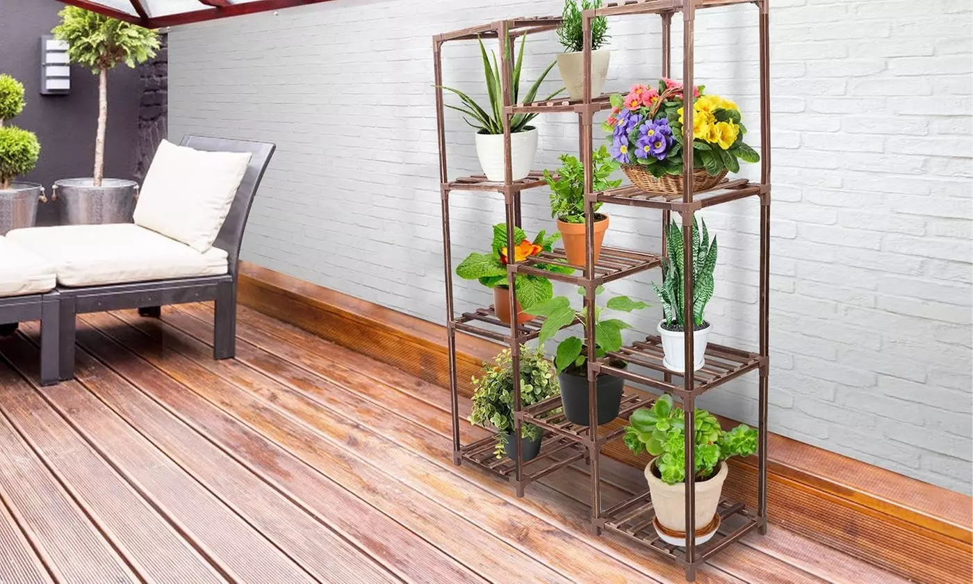 NewHome Multi-Tier Wooden Plant Stand with Tools