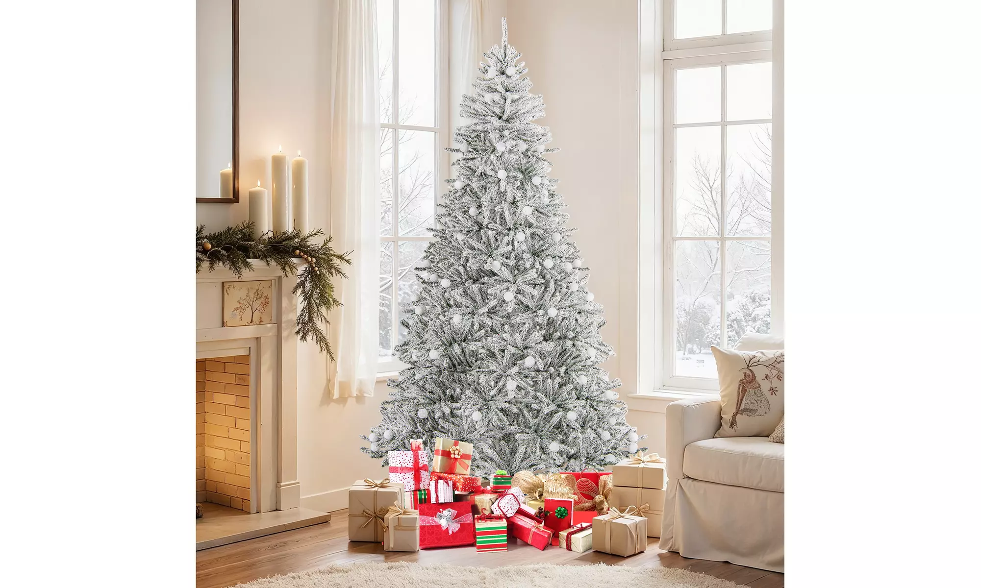 Costway Pre-Lit Artificial Christmas Tree with Branch Tips | Warm White LED Lights | Easy Setup & Home Decor