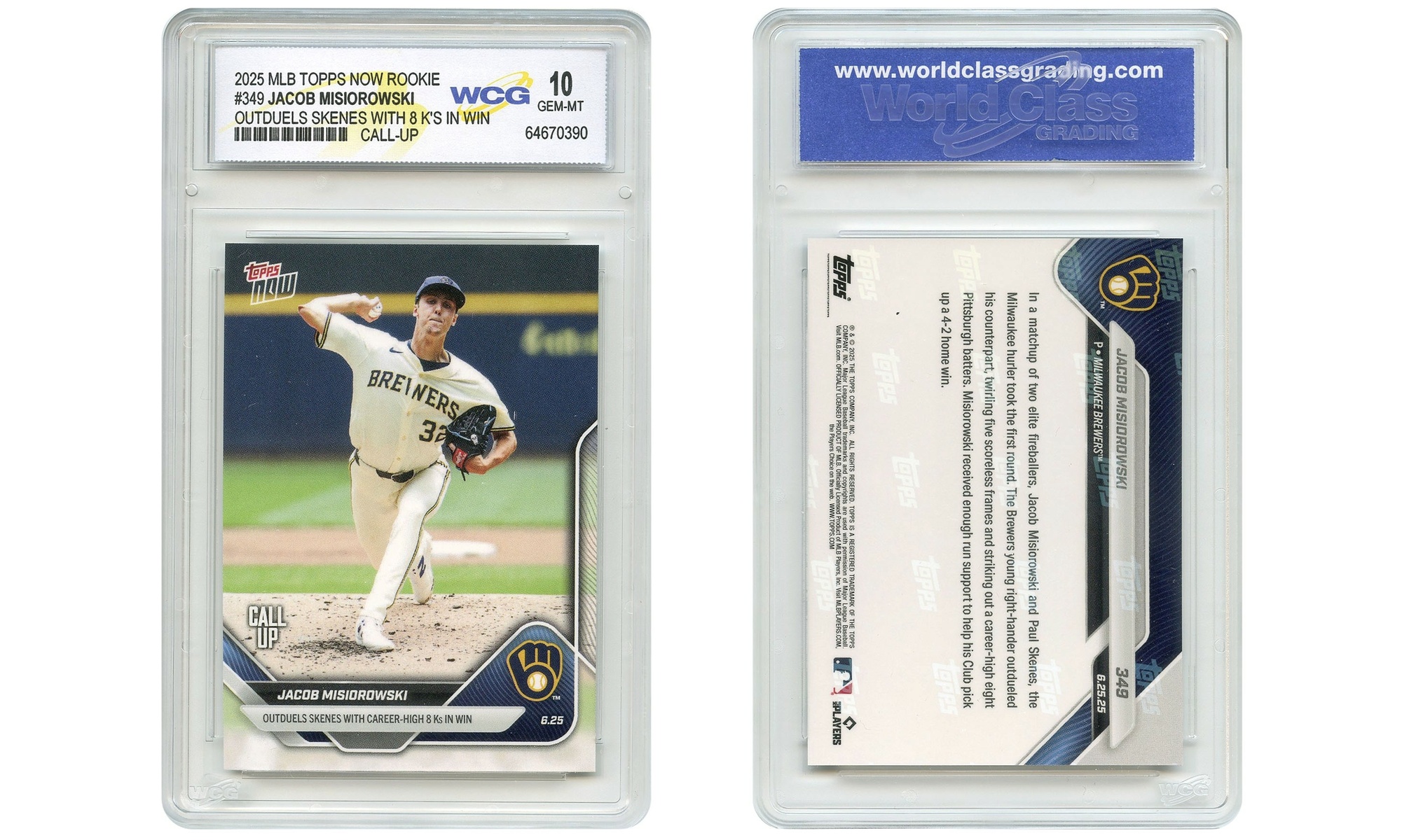 2025 MLB Topps Rookie Card #349 JACOB MISIOROWSKI "The Miz" Call-Up -Gem Mint 10