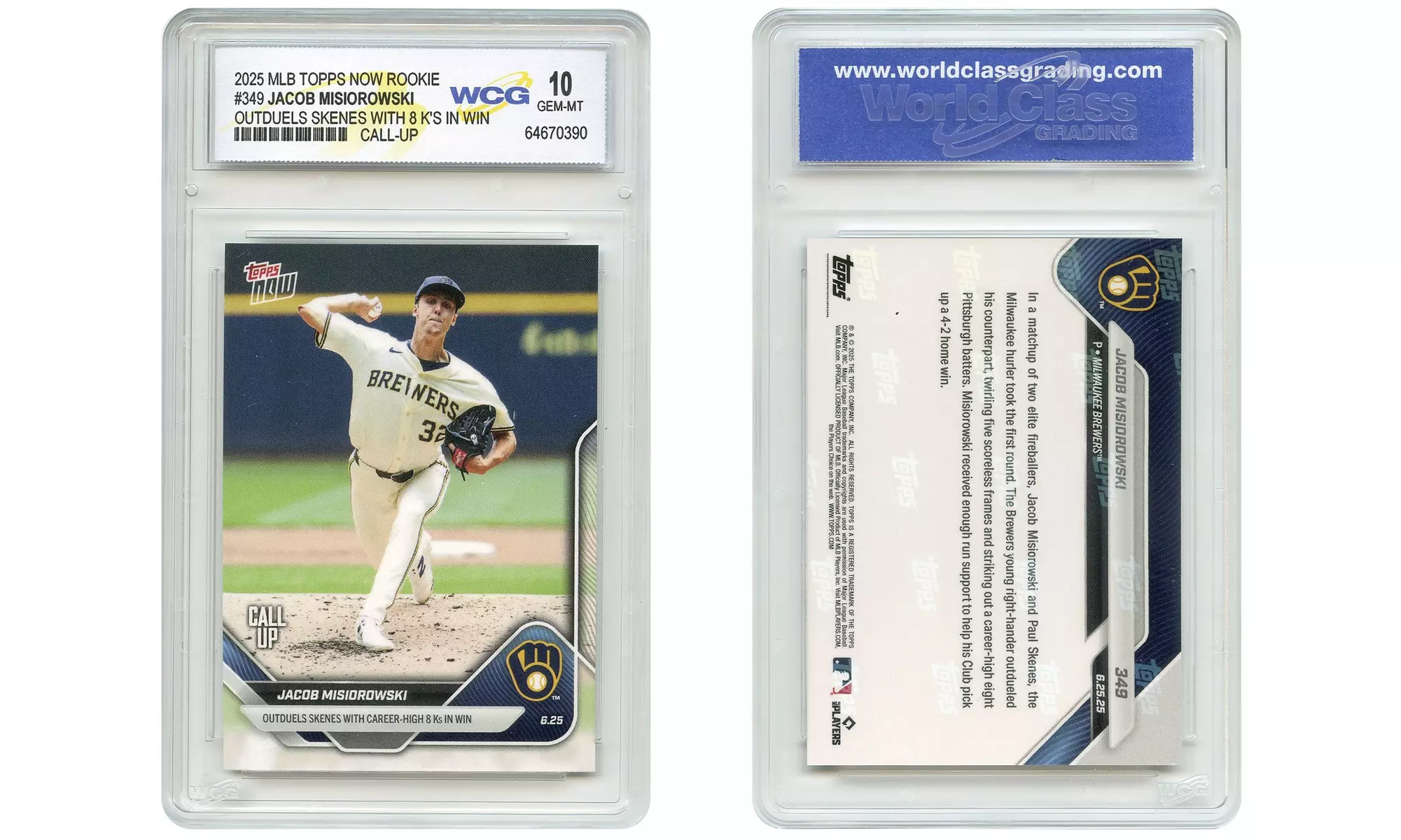 2025 MLB Topps Rookie Card #349 JACOB MISIOROWSKI "The Miz" Call-Up -Gem Mint 10
