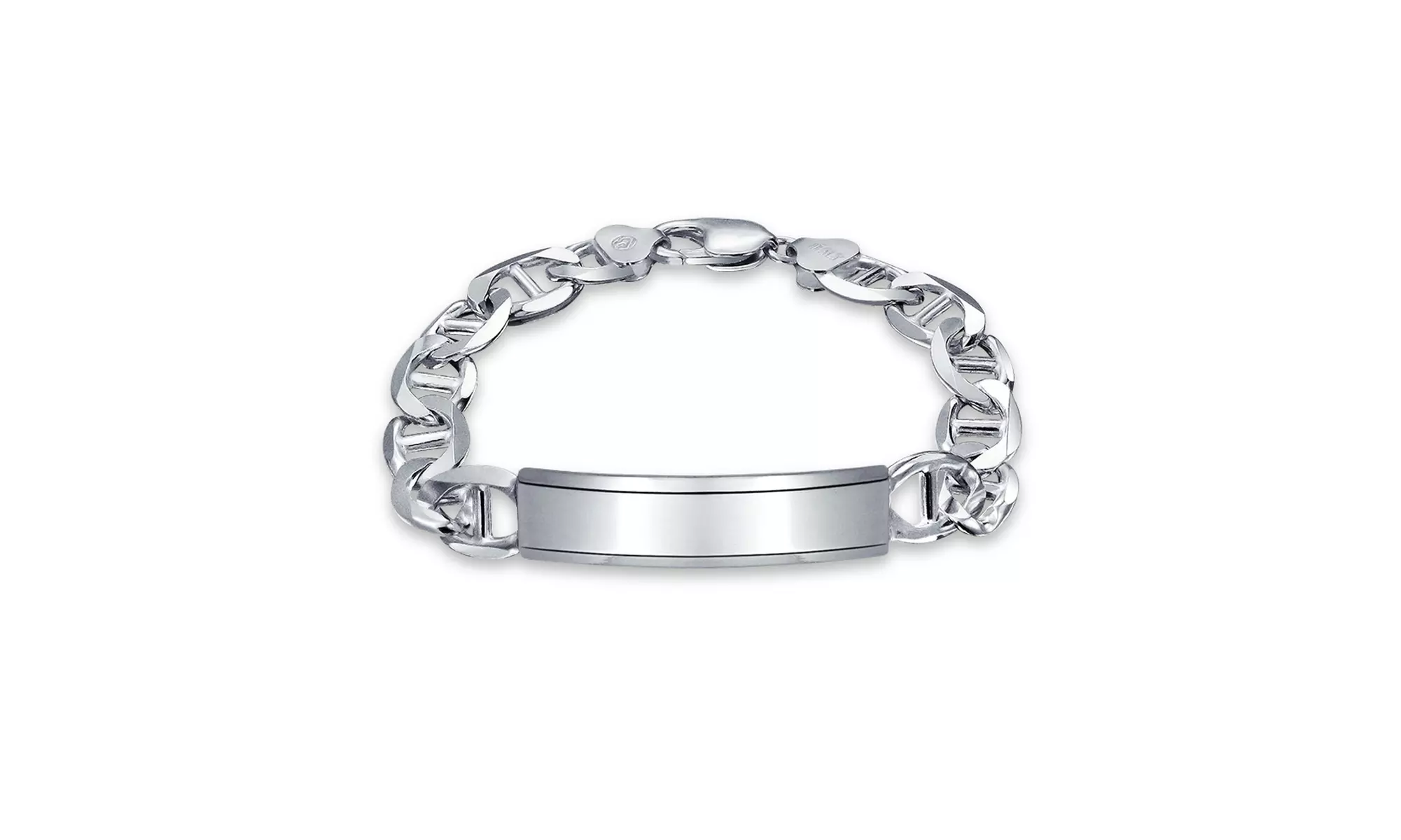 Mariner Anchor Link ID Bracelet Engravable Solid Heavy Sterling Silver - Primary Image