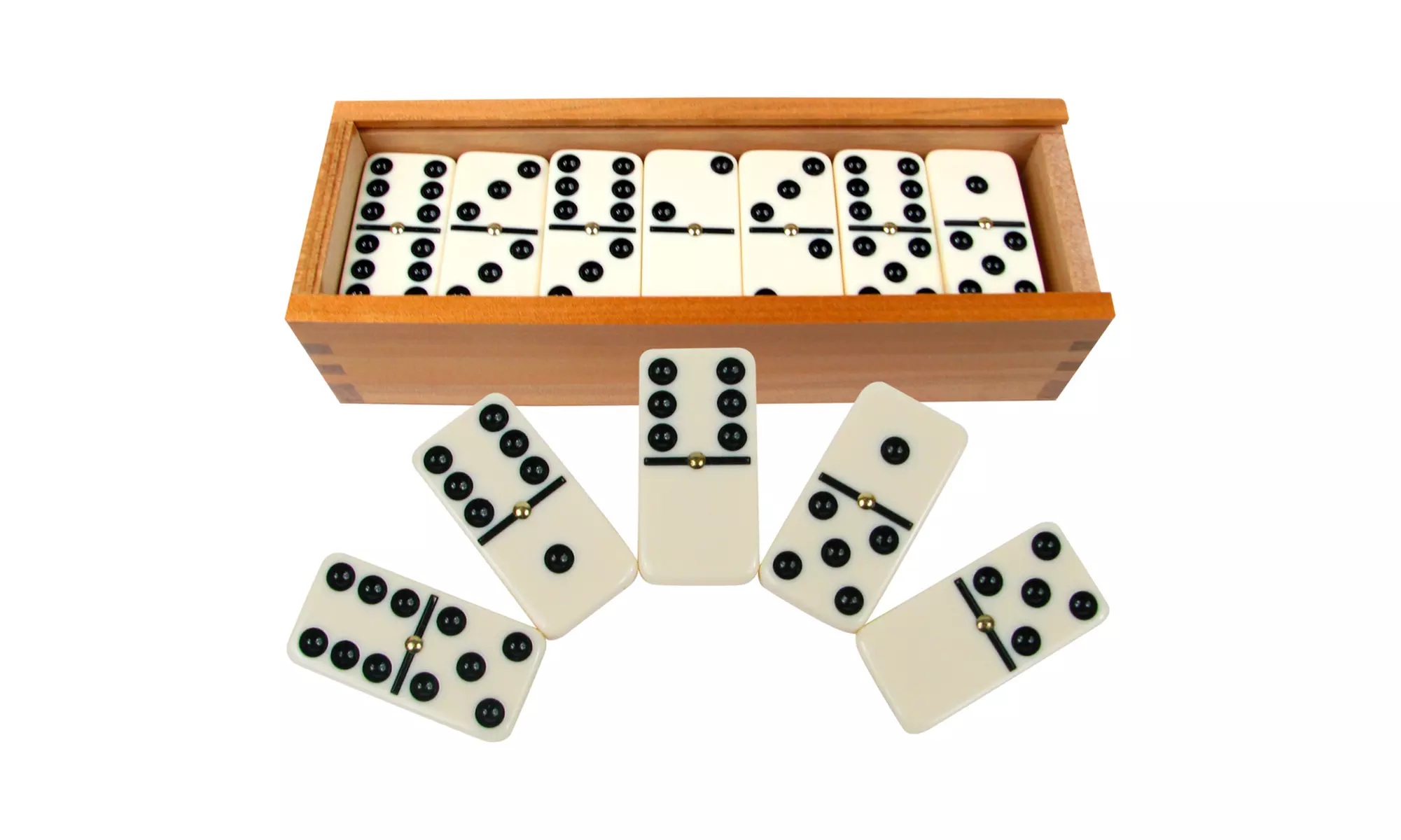 Premium Set of 28 Double Six Dominoes w/ Wood Case with Pips for Easy - Primary Image