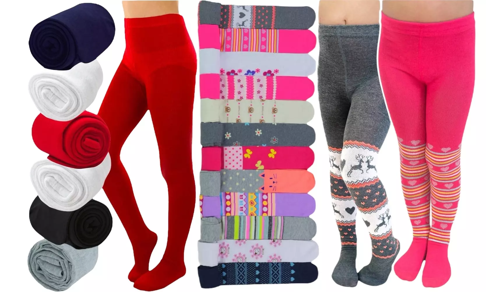 ToBeInStyle Pack of Six Kids' Classic Pull-On Assorted Warm Winter Tights