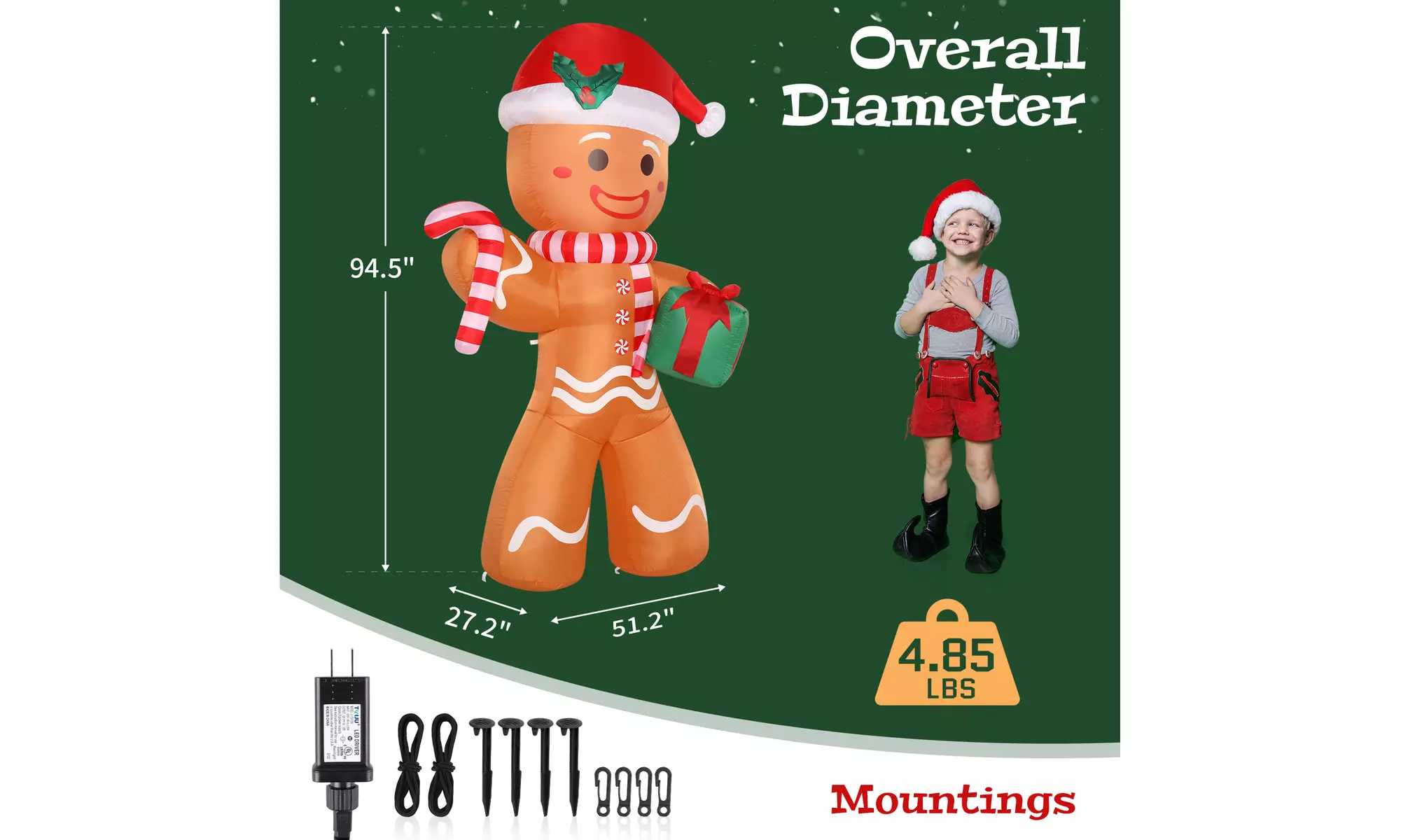 8ft 5 LED Lights Gingerbread Man Holding Gift Garden Gingerbread Man Decoration