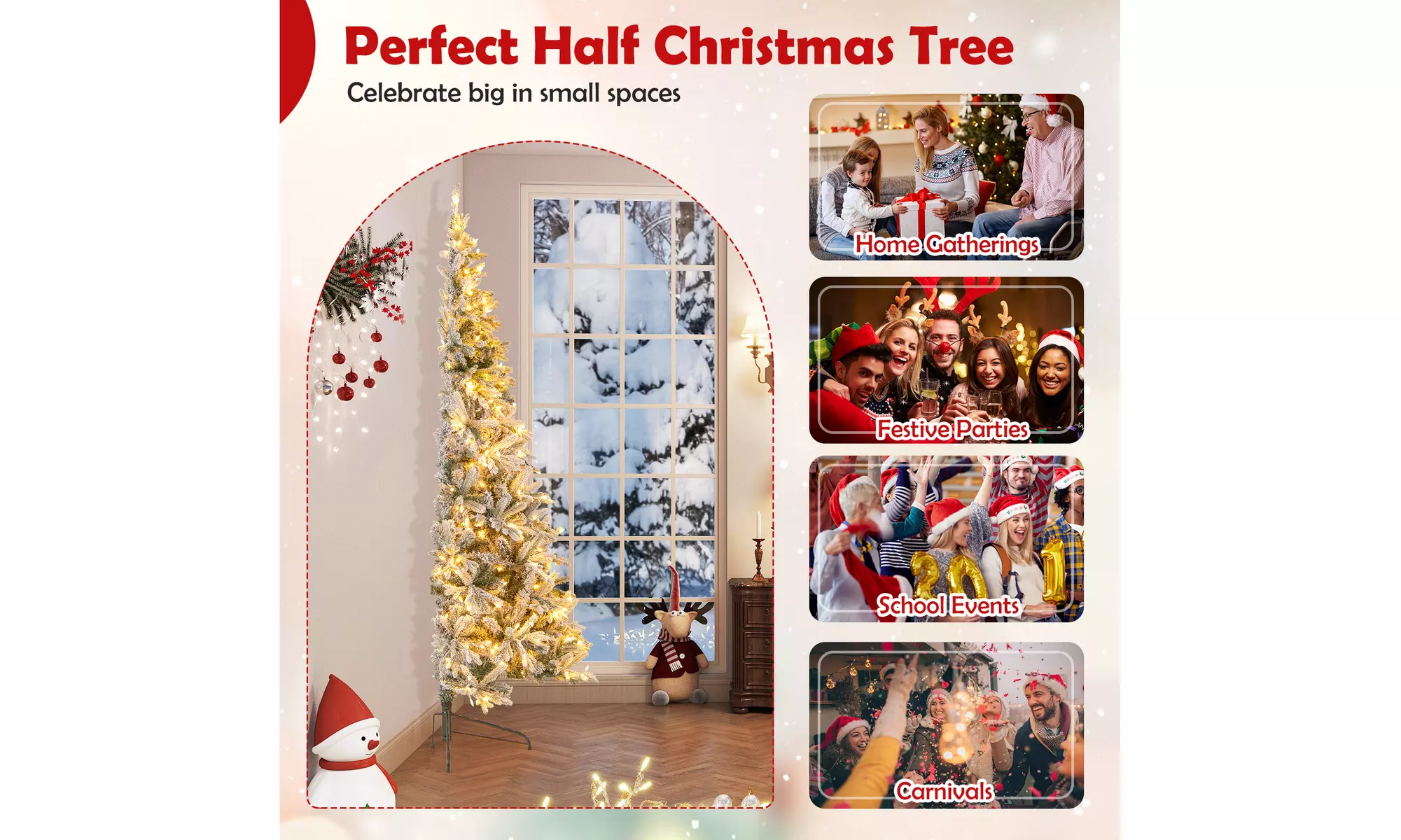 Costway Pre-Lit Artificial Christmas Tree with Branch Tips | Warm White LED Lights | Easy Setup & Home Decor