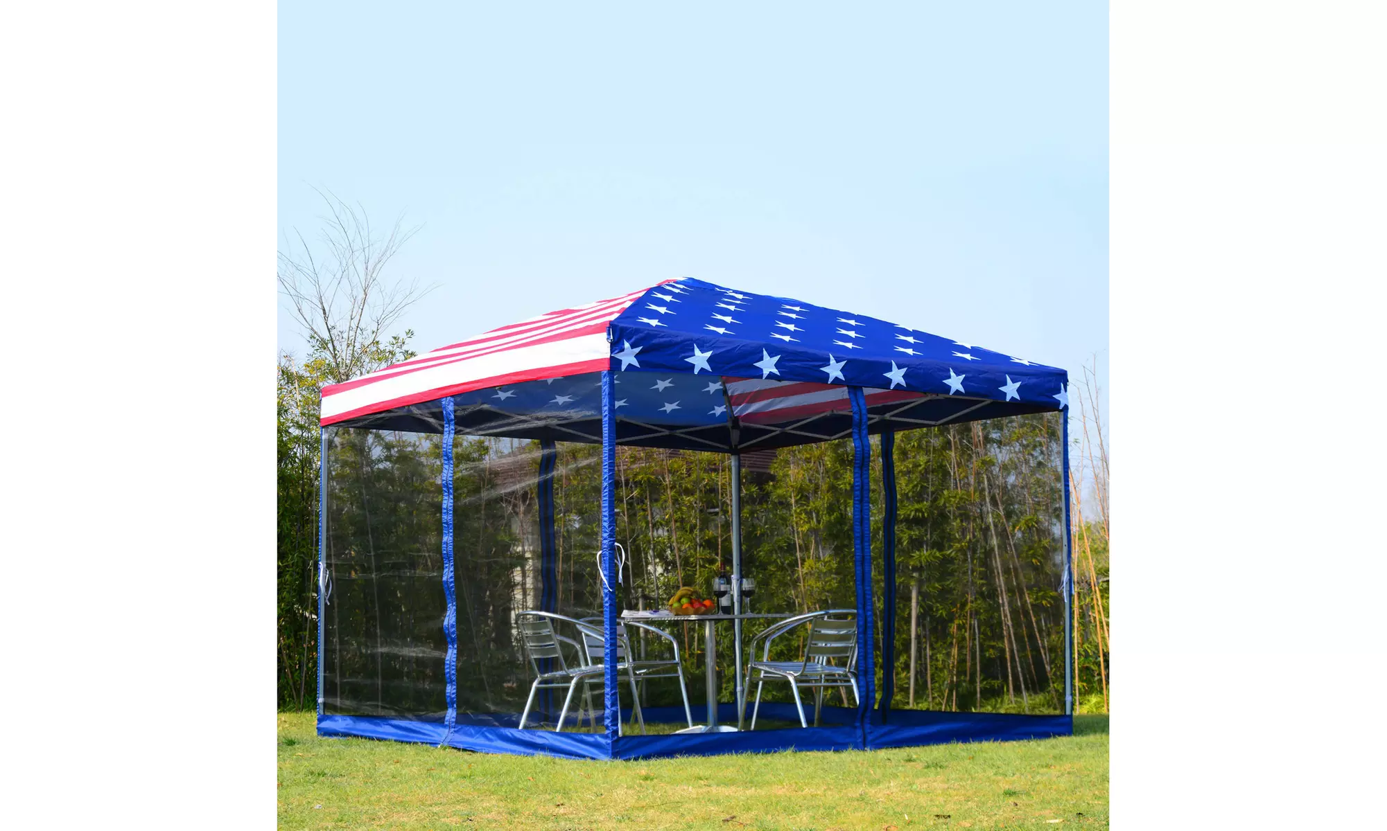 10x10 EZ Pop Up Party Wedding Tent Patio Gazebo Canopy Outdoor Mesh US Flag Bag - Primary Image
