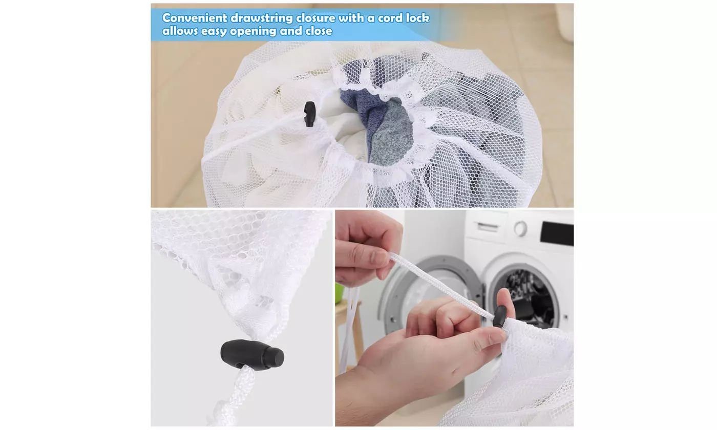 2Pcs Heavy Duty Laundry Bag Large Mesh Wash Clothes With Drawstring Top Closure