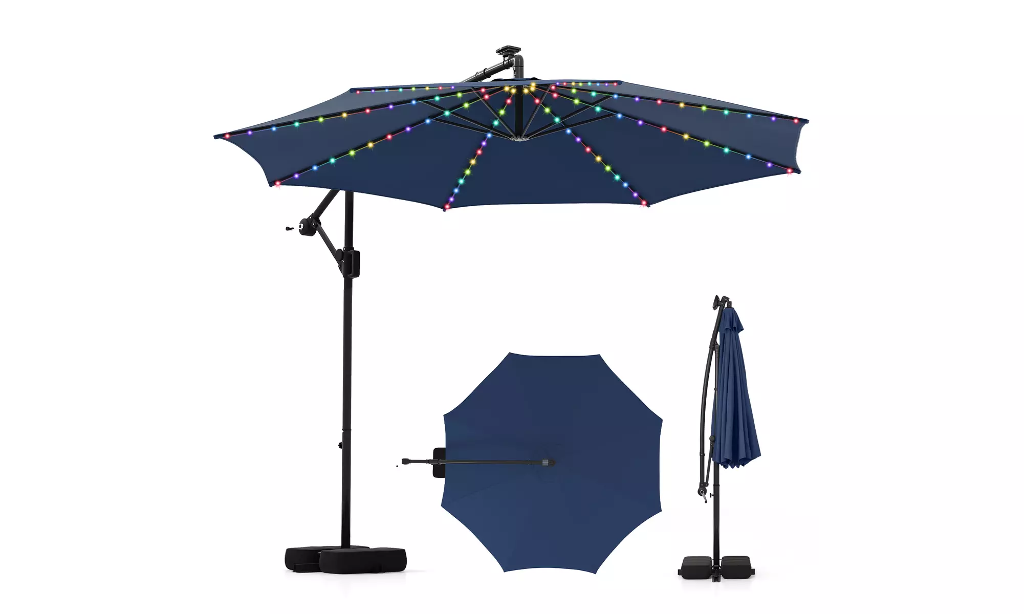 Costway 10 FT Solar Offset Hanging Umbrella with Base
