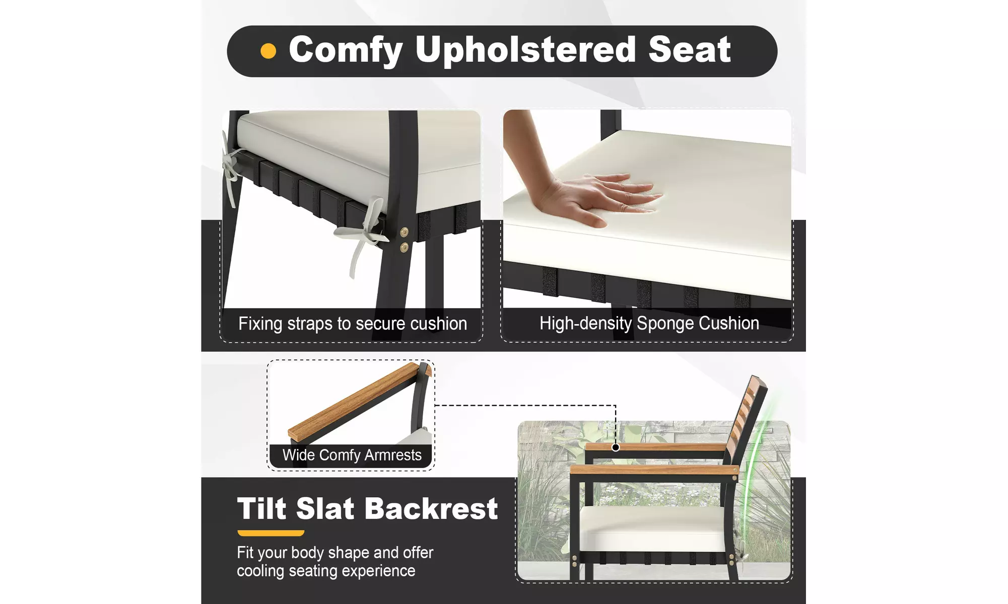 Costway Four-Piece Patio Furniture Set with Acacia Wood & Metal Frame