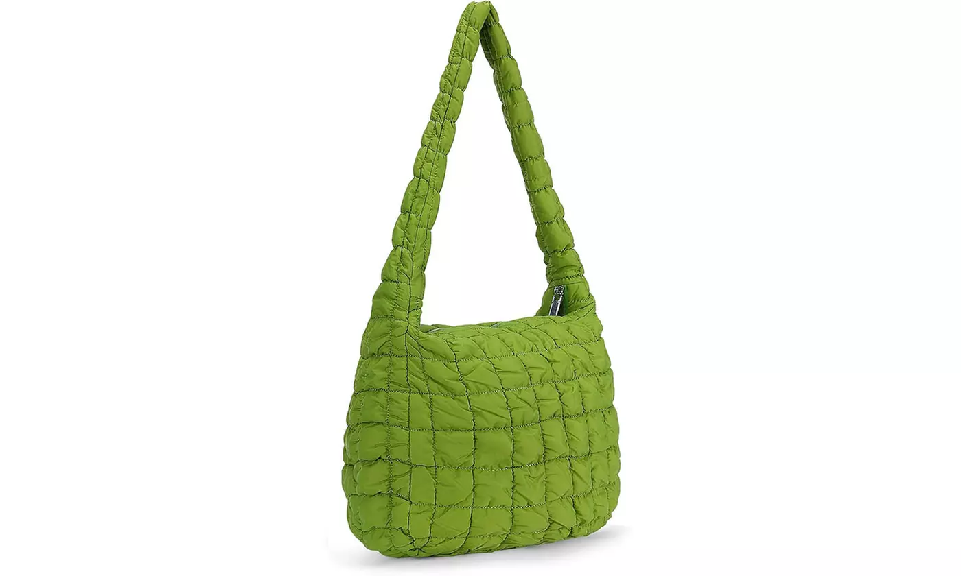Women's Lightweight Puffy Quilted Tote Bag For Shoulder or Cross Body Wear
