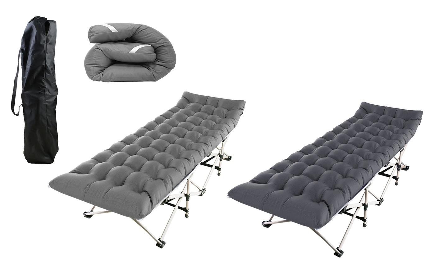 NewHome Portable Folding Travel Camping Cot with Double Sided Soft Mattress Pad