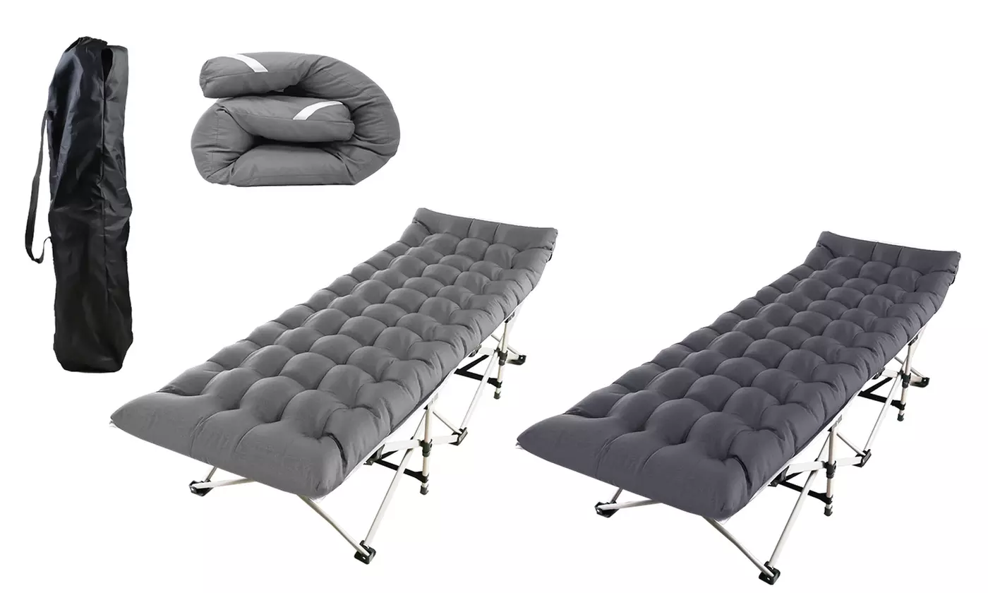NewHome Portable Folding Travel Camping Cot with Double Sided Soft Mattress Pad - Primary Image