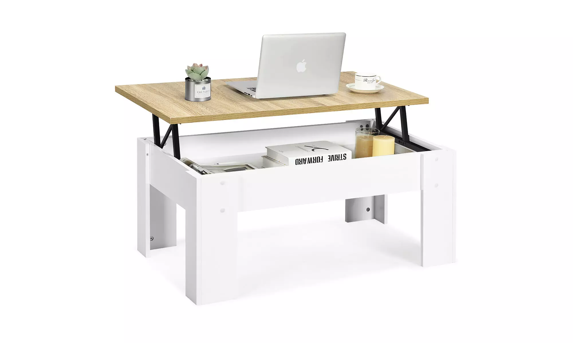 Costway Lift Top Coffee Table Pop-UP Cocktail Table w/ Compartment & Shelf  - Primary Image