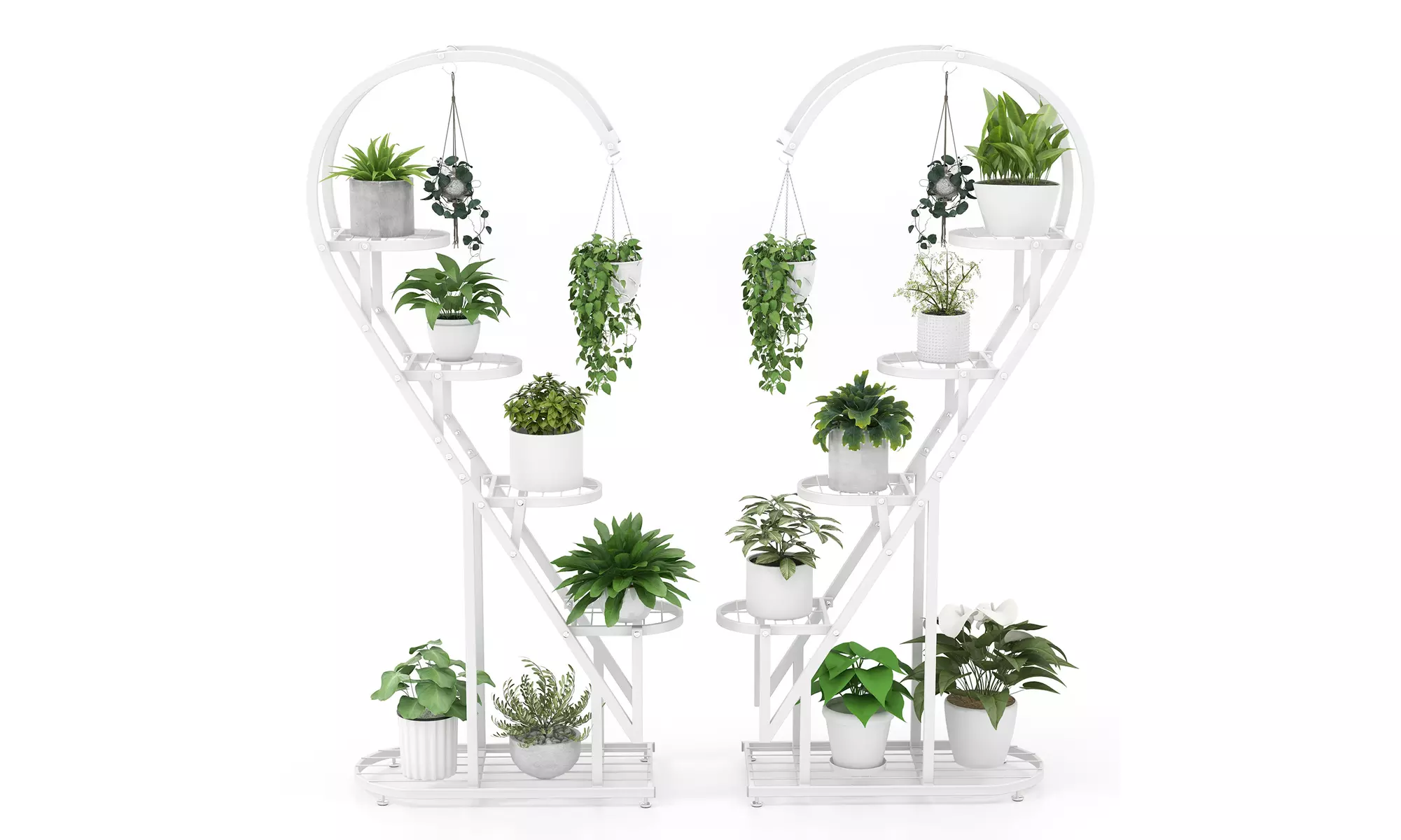 5 Tier Metal Plant Stand Heart-shaped Shelf w/ Hanging Hook for Multiple Plants