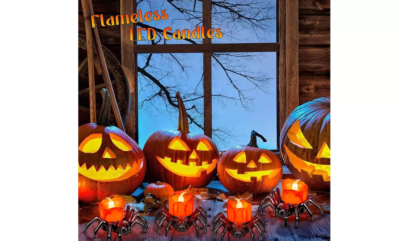 12 PCS Halloween Flameless Spider LED Candles Tea Light Halloween Party Decor