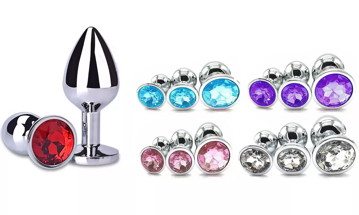Stainless Steel Anal Plug Diamond shape Jeweled Suction Cup 3 Size