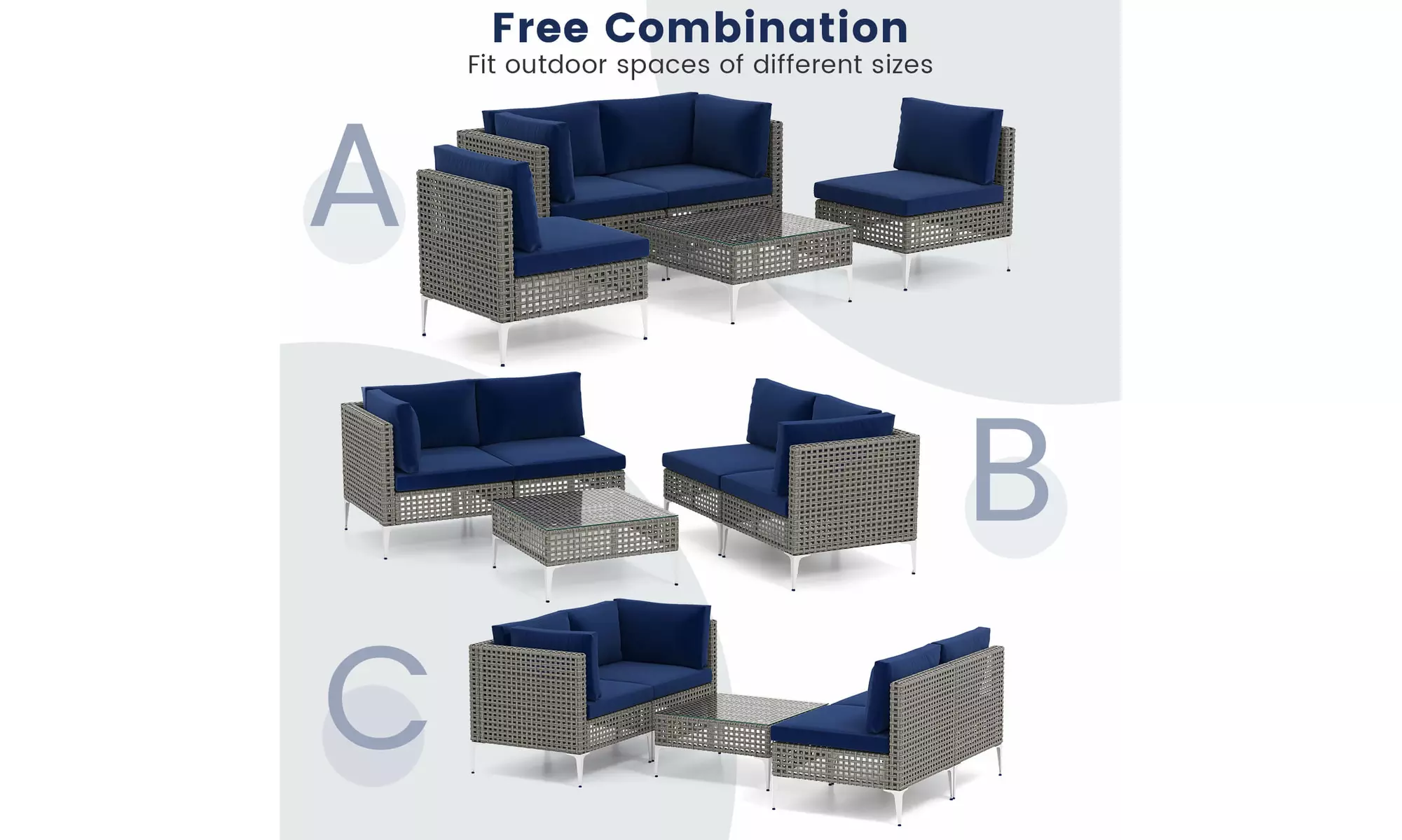 Costway Outdoor Furniture Set with Seat & Back Cushions Coffee Table