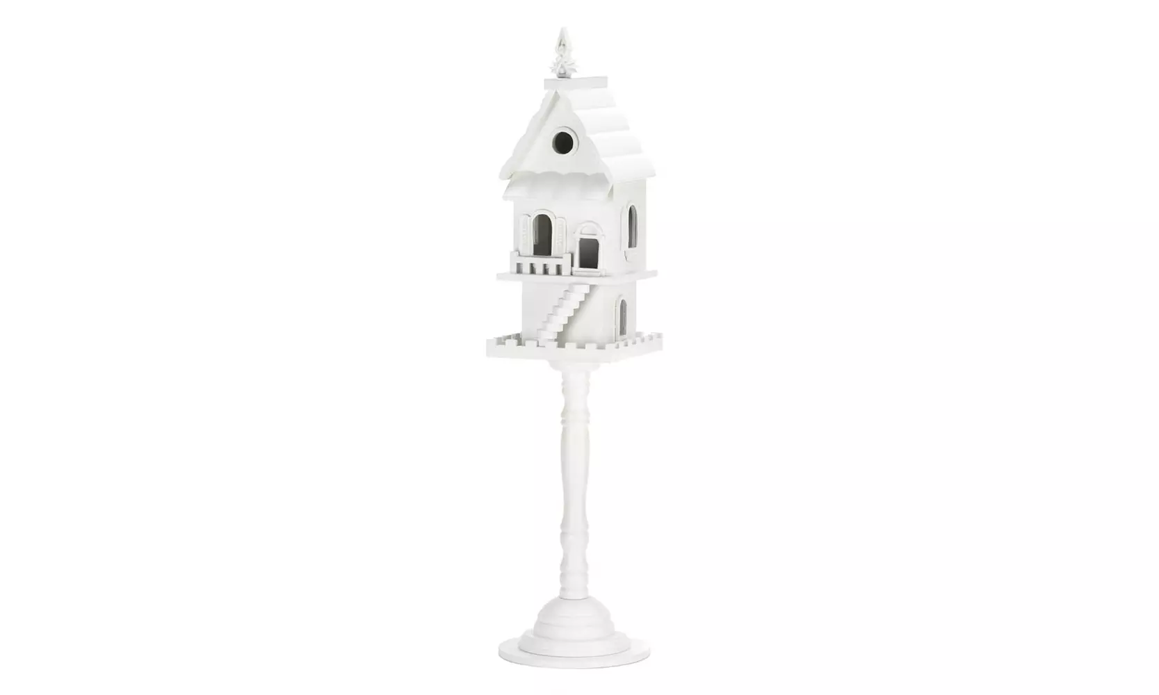 Two Story White Wood Patio Garden Freestanding Pedestal Birdhouse - Primary Image
